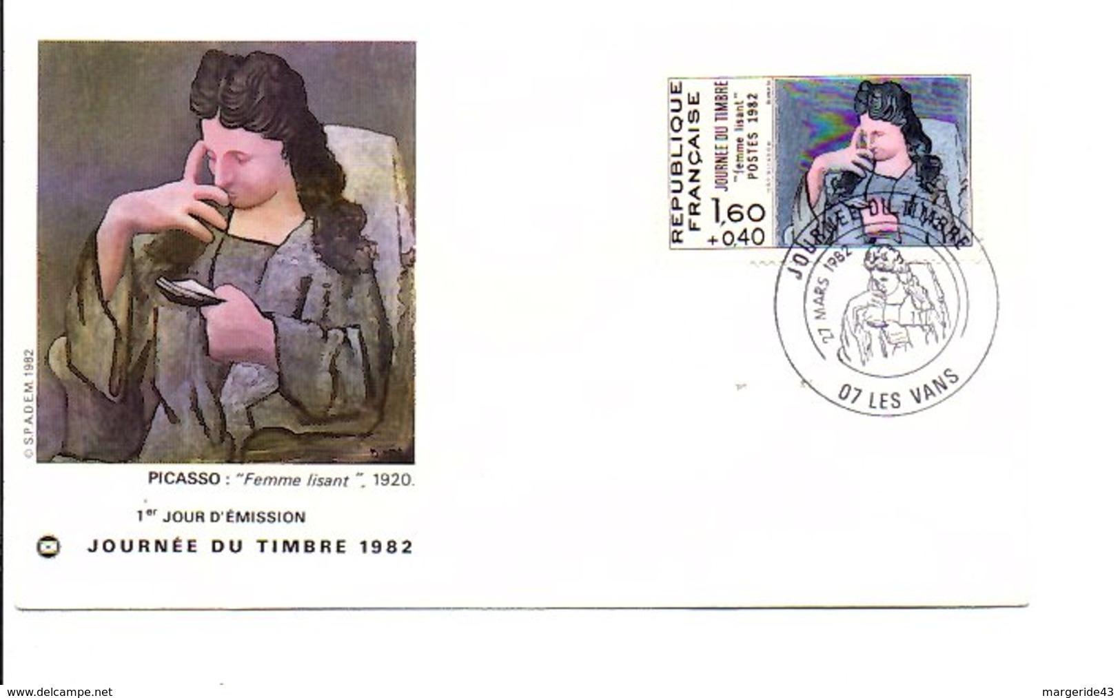 1982 FDC JOURNEE DU TIMBRE - LES VANS ARDECHE - 1980-1989