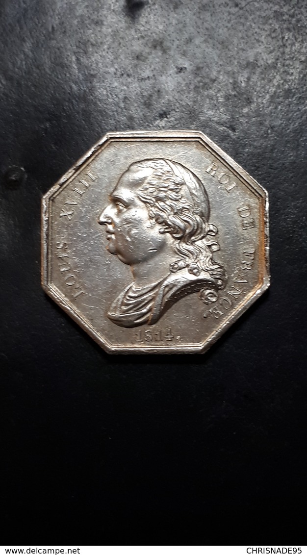 RARE.JETON OCTOGONAL EN ARGENT "LOUIS XVIII" (1814) - Royaux / De Noblesse