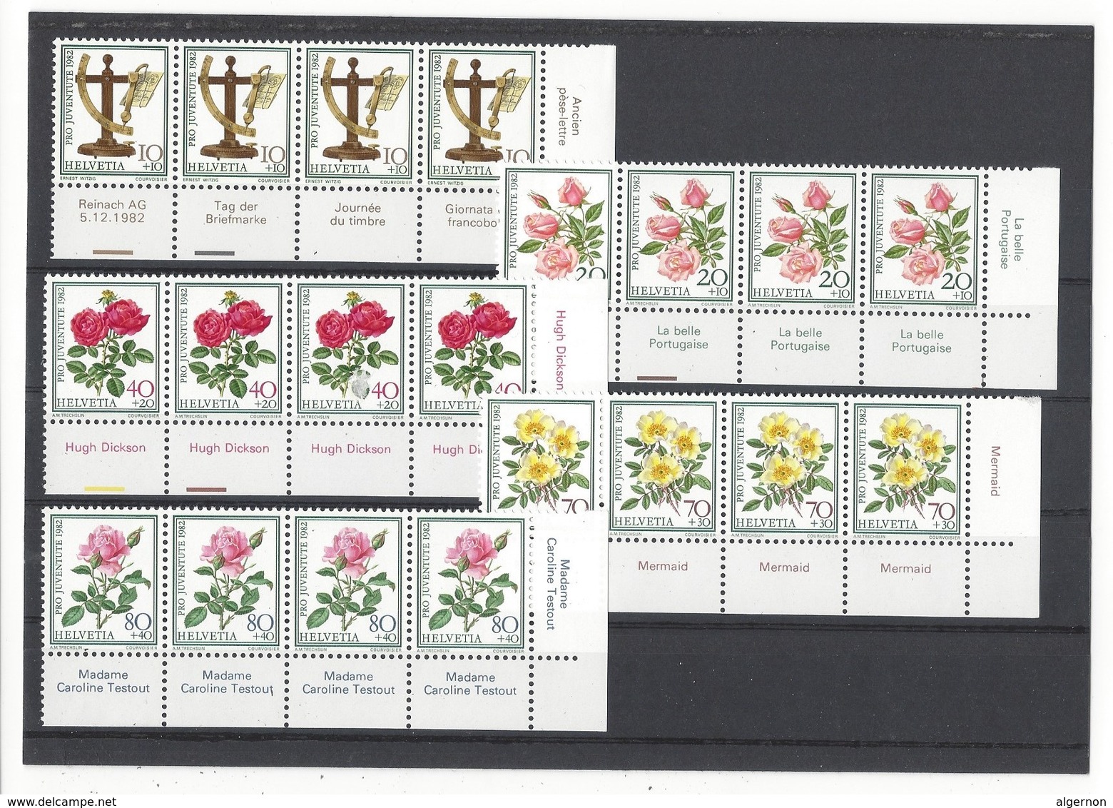 21574 - Pro Juventute 1982  Journée Du Timbre Et Roses  N°281- 285 Bande De 4 Avec TABS ** - Neufs