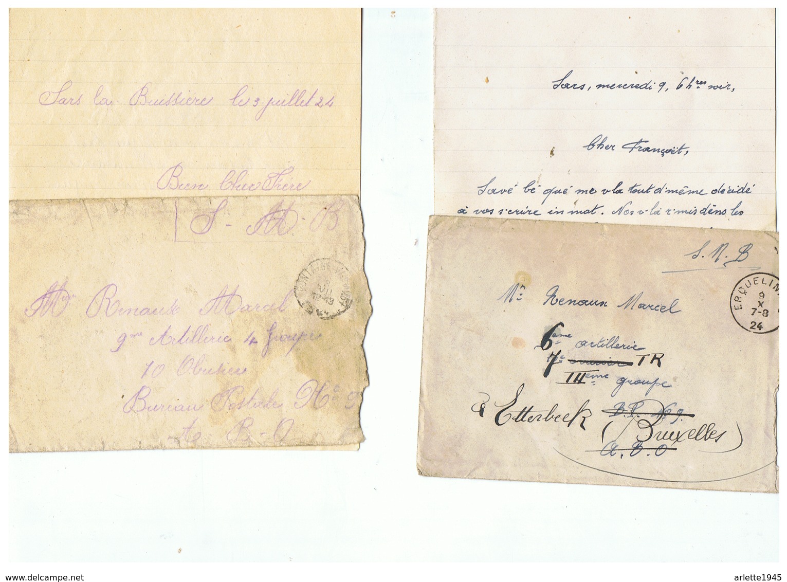 CORRESPONDANCE MILITAIRE BELGE MILITAIRE DE SARS LA BUISSIERE 1924 - 1914-18