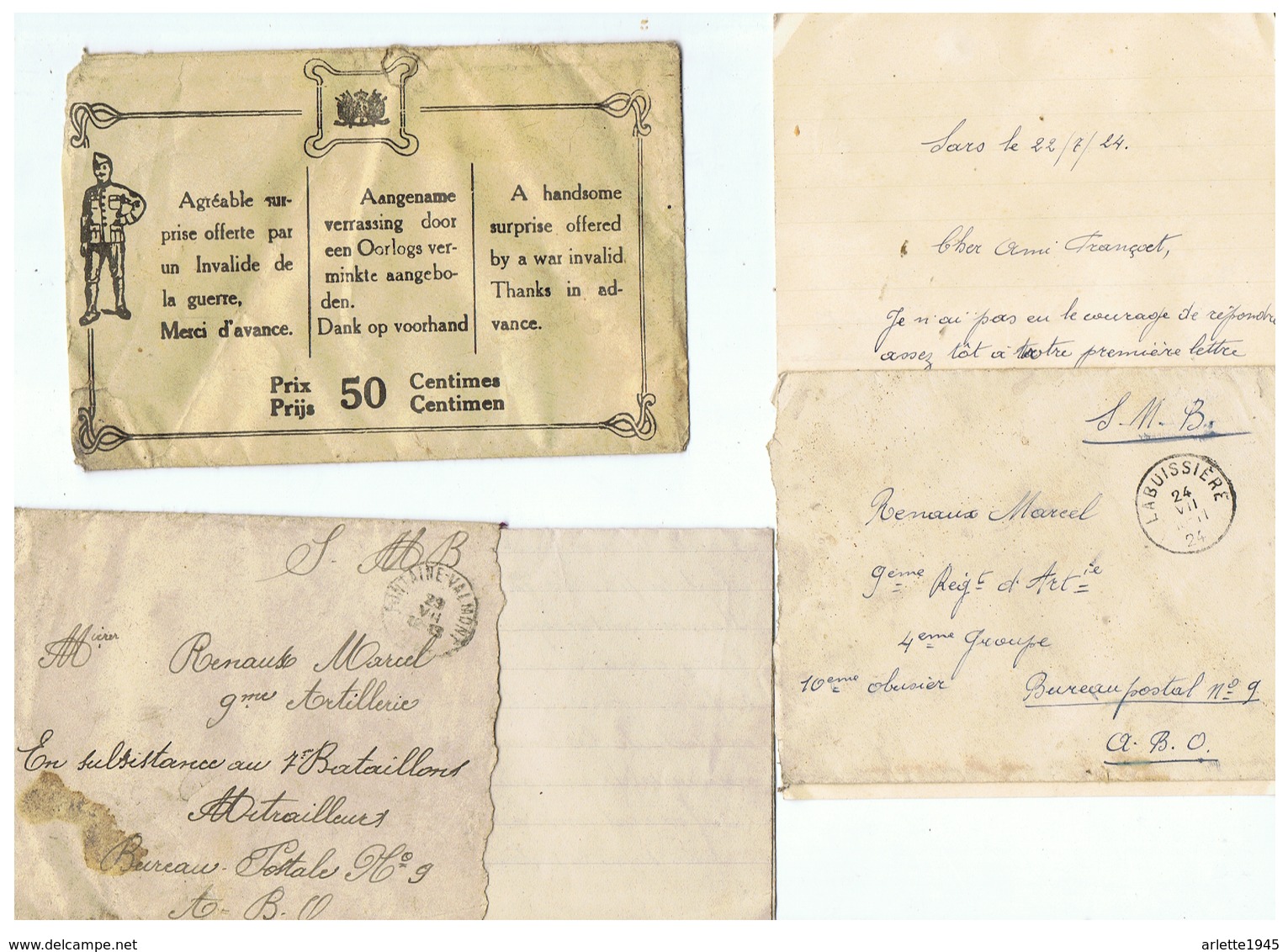 CORRESPONDANCE MILITAIRE BELGE MILITAIRE DE SARS LA BUISSIERE 1924 - 1914-18