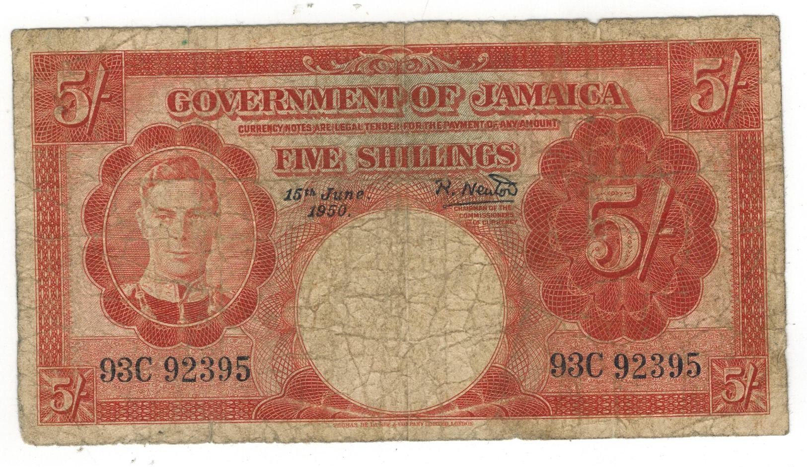 Jamaica 5 Shillings 1950, USED, SEE SCAN. - Jamaica