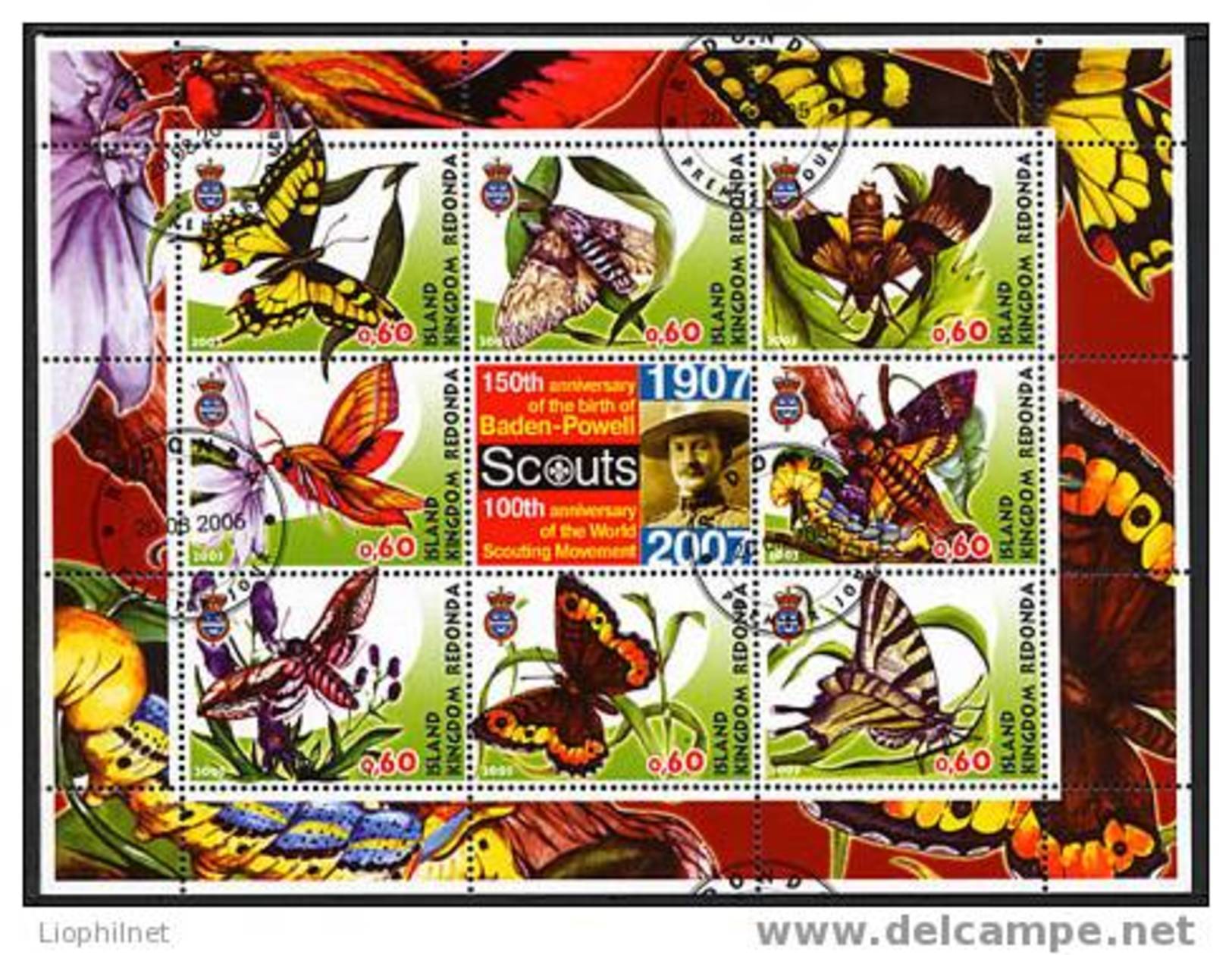 2005, PAPILLONS + SCOUTS, 8 Valeurs Oblitérées  / Used. C.  R1218 - Vignettes De Fantaisie