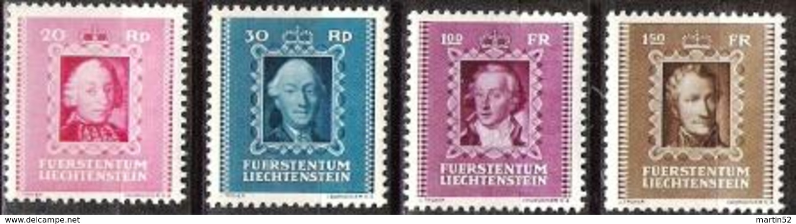 Liechtenstein 1942: Fürsten-Bilder II. Zu 171-174 Mi 207-210 Yv 182-185 ** MNH (Zumstein CHF 17.00) - Nuovi