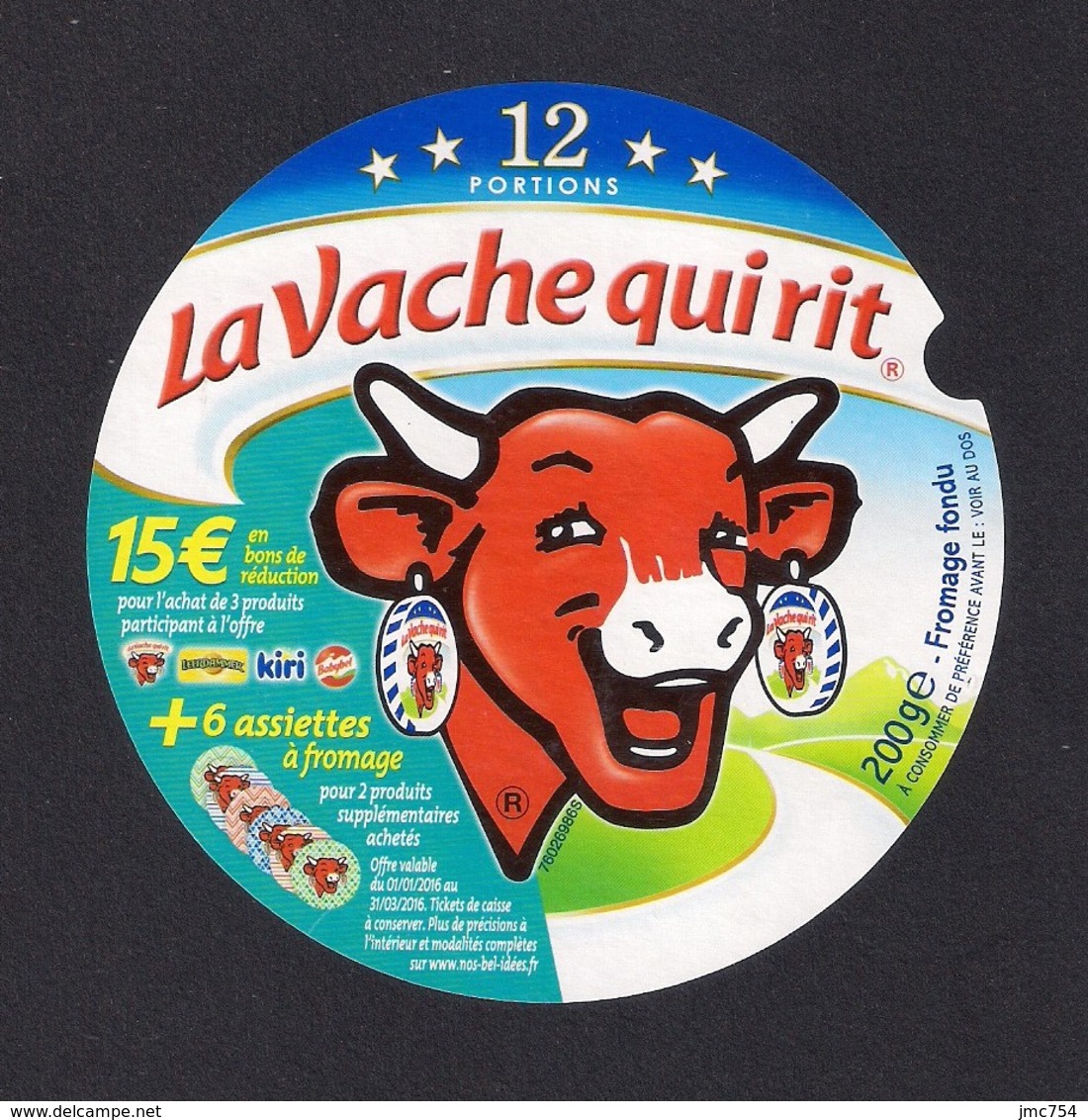 Etiquettes De Fromage LA VACHE QUI RIT 2016.    12 Portions. - Kaas