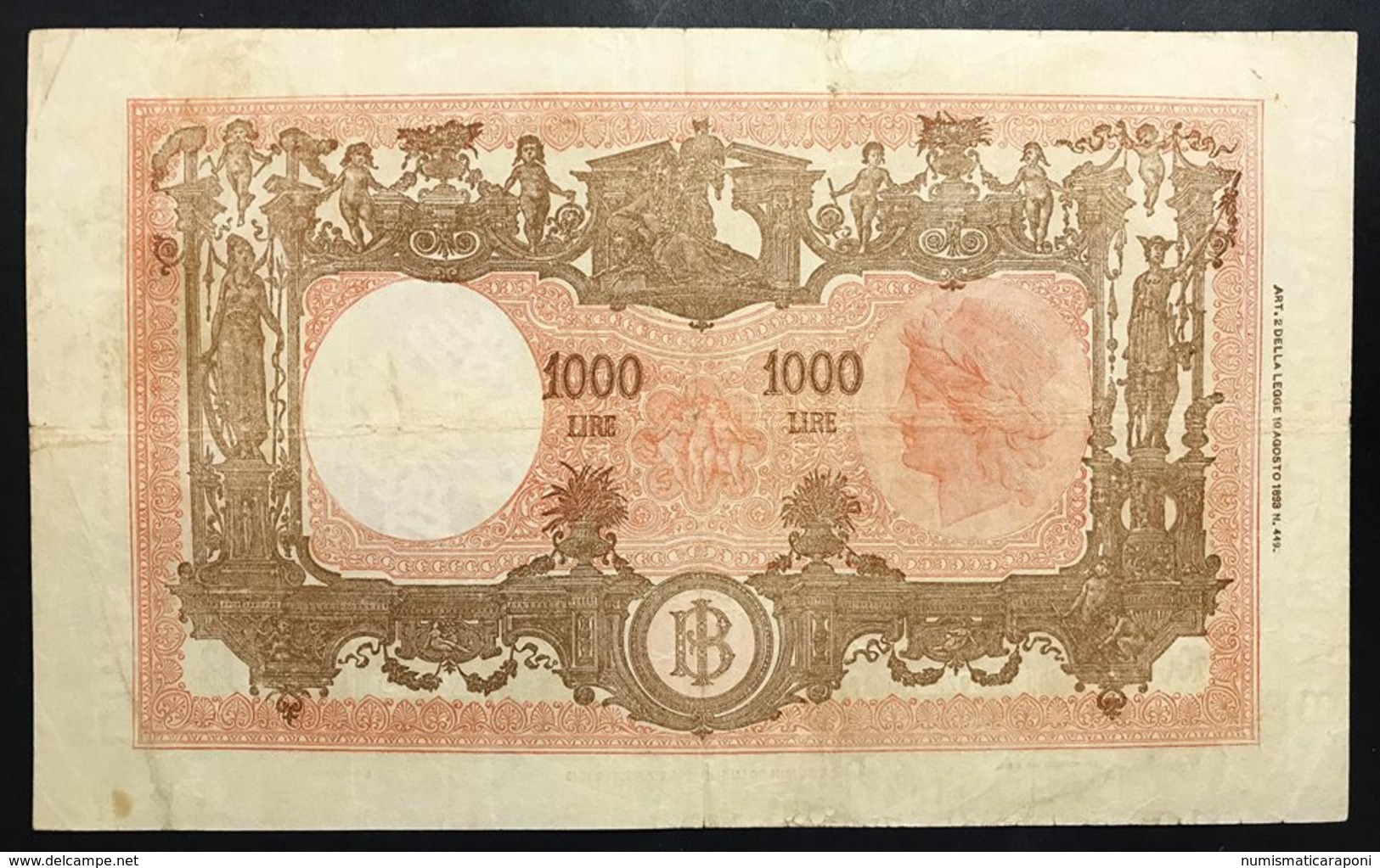 1000 Lire Grande M Testina B.I.12 07 1947 Q.BB Leggermente Pressata  LOTTO 2416 - 1000 Lire