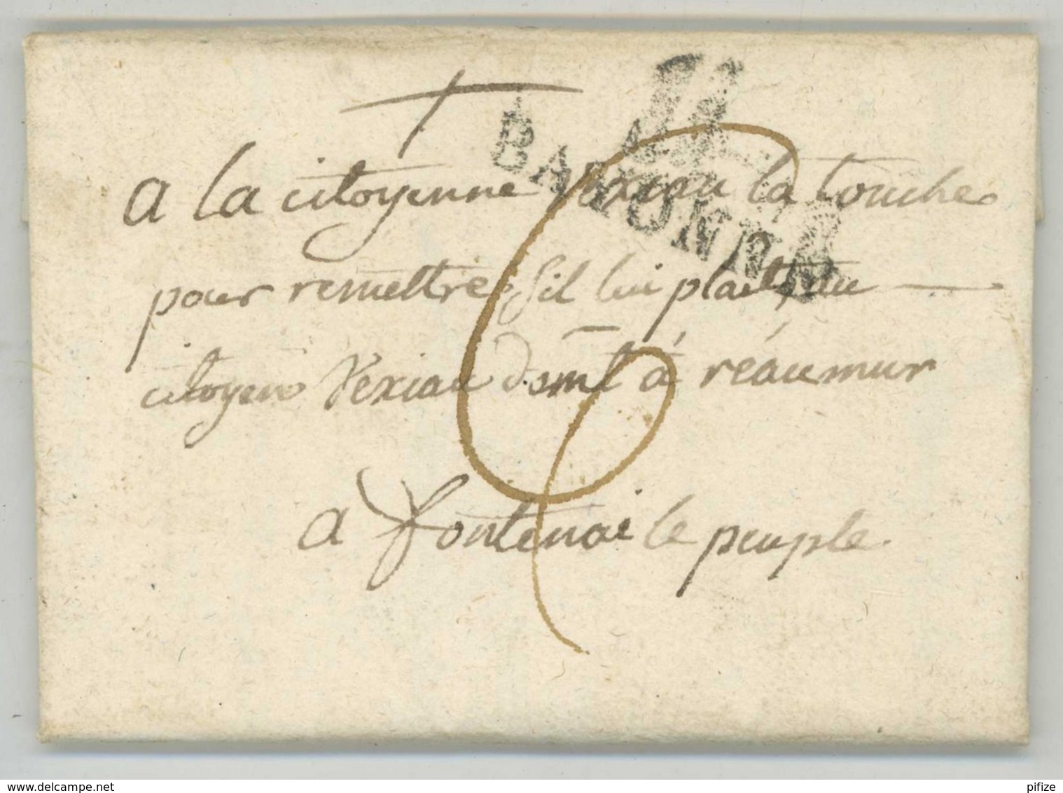 Marque BAYONNE / LàC 1801 De Madrid à Fontenay-le-Peuple Fontenay-le-Comte Taxée à 6 Sols. Vexiau De La Touche . Vendée - 1801-1848: Précurseurs XIX