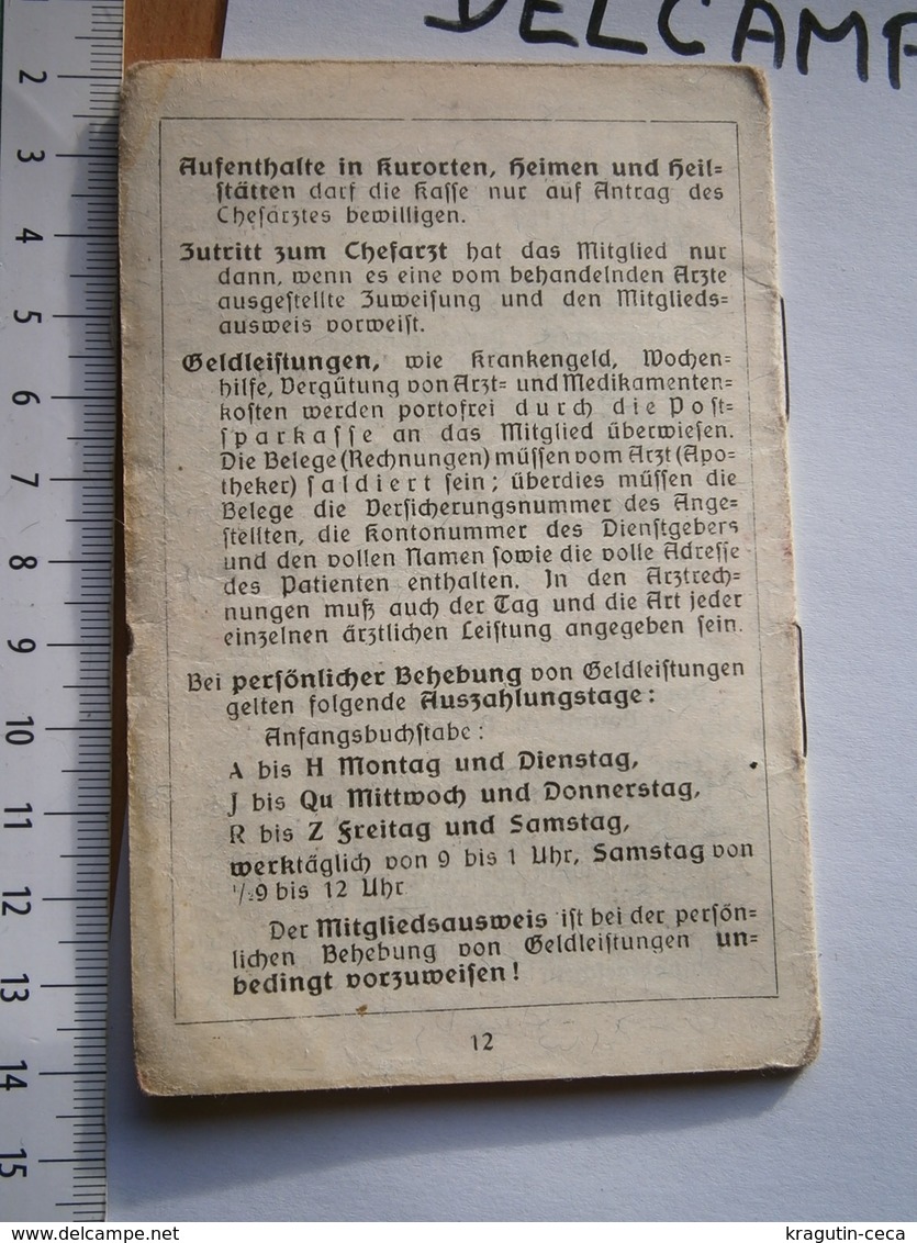 1930 WIEN OSTERREICH VIENNA AUSTRIA mitgliedsausweis MEMBER CARD AUSWEIS EMPLOYEES DOCUMENT INSURANCE VERSICHERUNGSKARTE