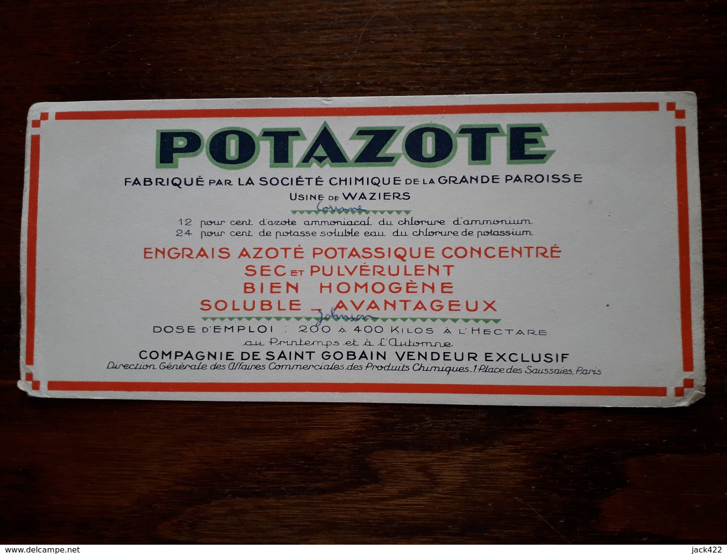 L18/109 Buvard. Potazote - Agriculture