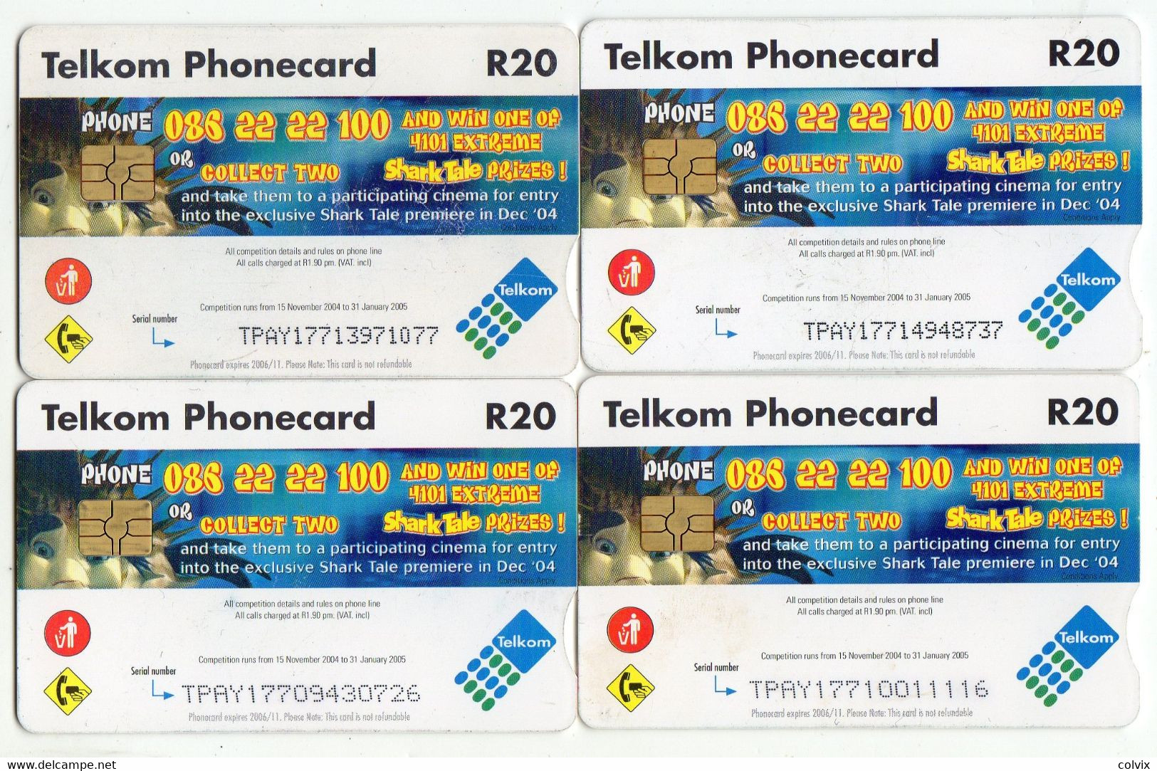 AFRIQUE DU SUD LOT 4 CARTES TELKOM à PUCE SHARK TALE - Afrique Du Sud