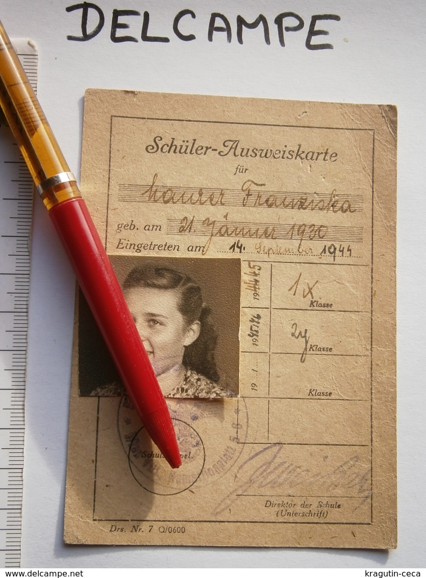 1944 WWII WIEN OSTERREICH VIENNA AUSTRIA Schüler AUSWEISKARTE SCHOOL Student ID Card AUSWEIS DOCUMENT GERMANY - 1939-45