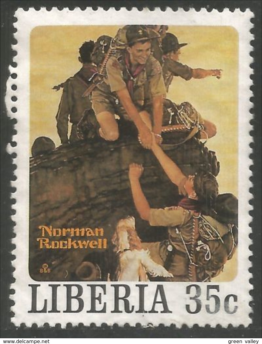 572 Liberia Scout Norman Rockwell Escalade Montagne Mountain Climbing Sans Gomme No Gum (LBA-286) - Autres & Non Classés