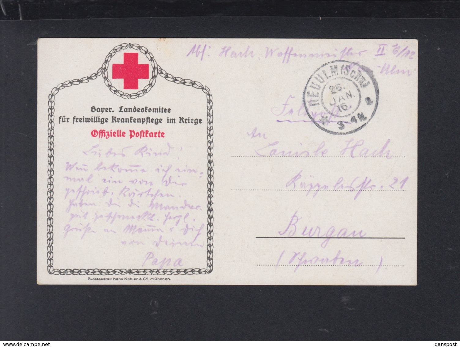 Bayern Freiwillige Krankenpflege Offizielle PK 1916 Gelaufen (4) - Briefe U. Dokumente