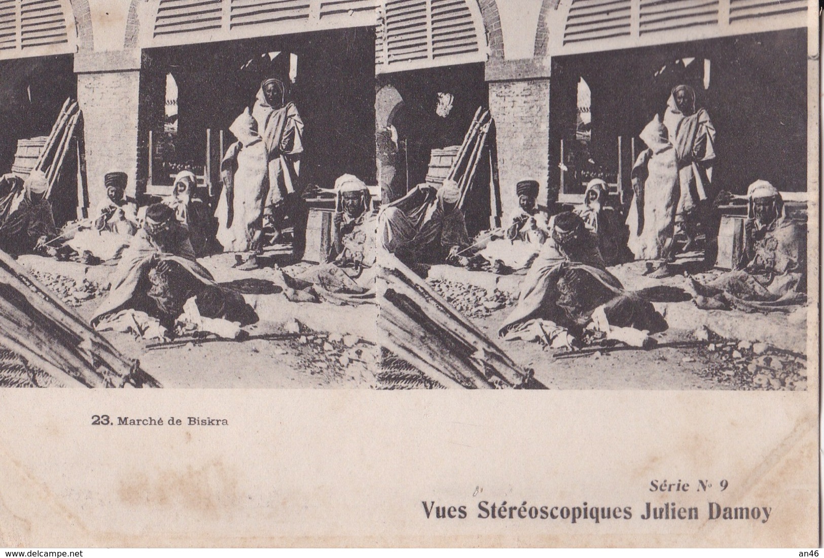 MARCHE DE BISKRA   VUES STEREOSCOPIQUESS JULIEN DAMOY SERIE N. 9 AUTENTICA 100% - Cartoline Stereoscopiche