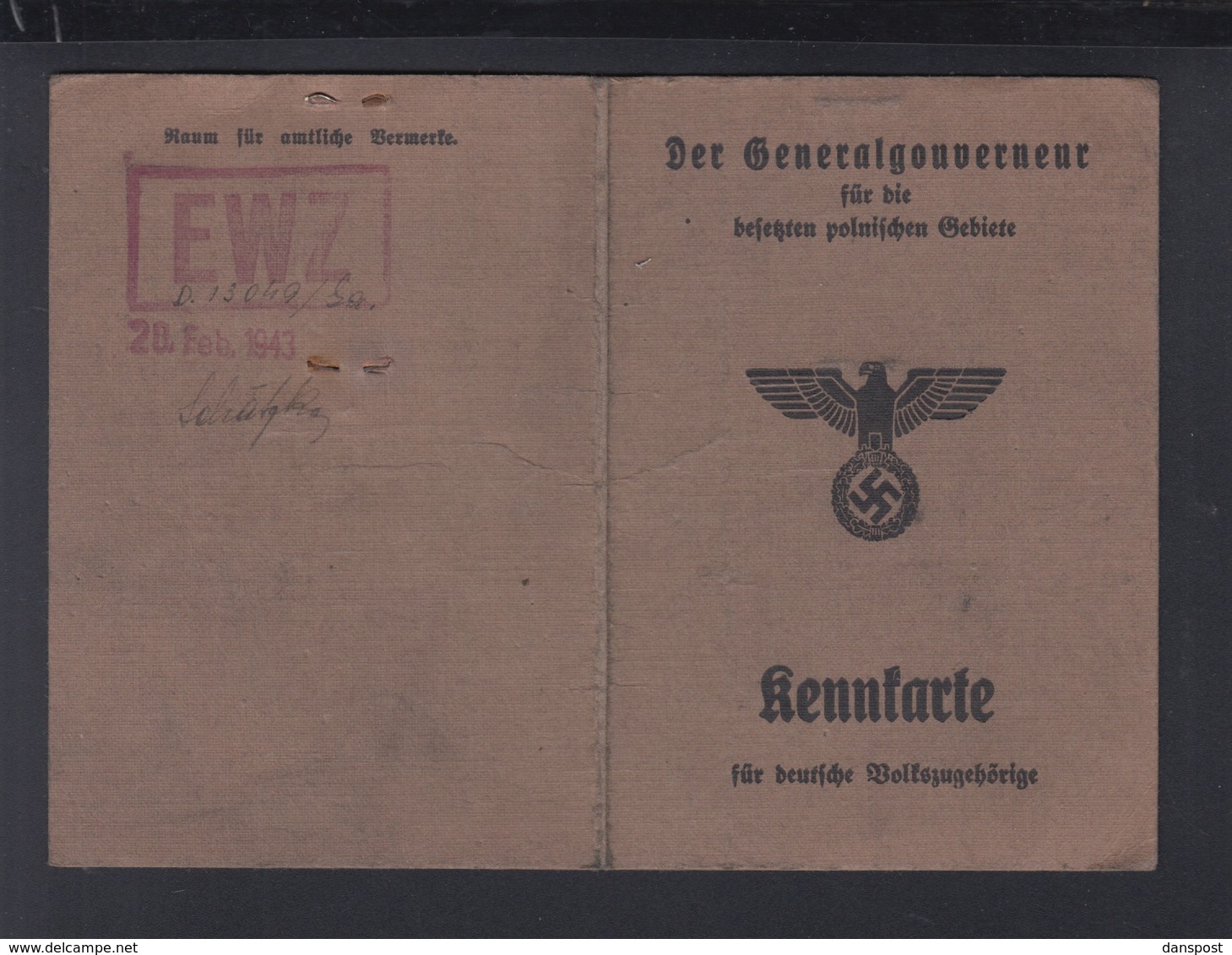 Dt. Reich Generalgouvernement Polen Poland Kennkarte Für Dt. Volkszugehörige 1942 - Documents Historiques