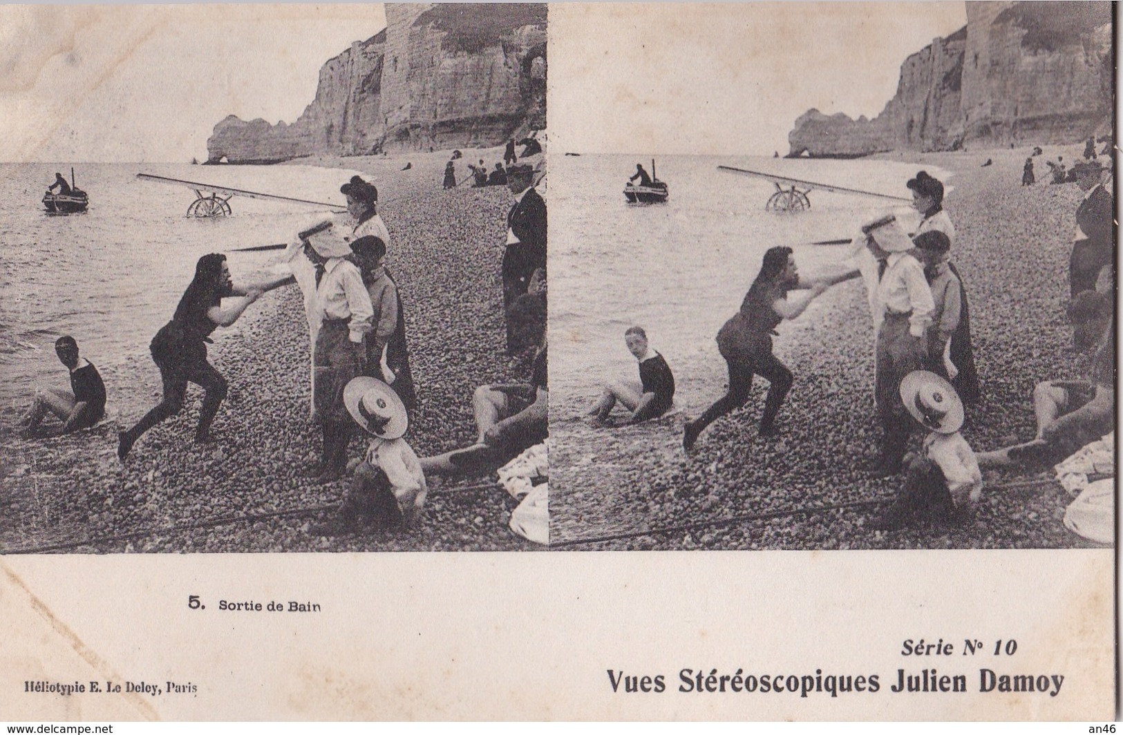 SORTIE DE BAIN VUES STEREOSCOPIQUESS JULIEN DAMOY SERIE N.10 AUTENTICA 100% - Cartoline Stereoscopiche