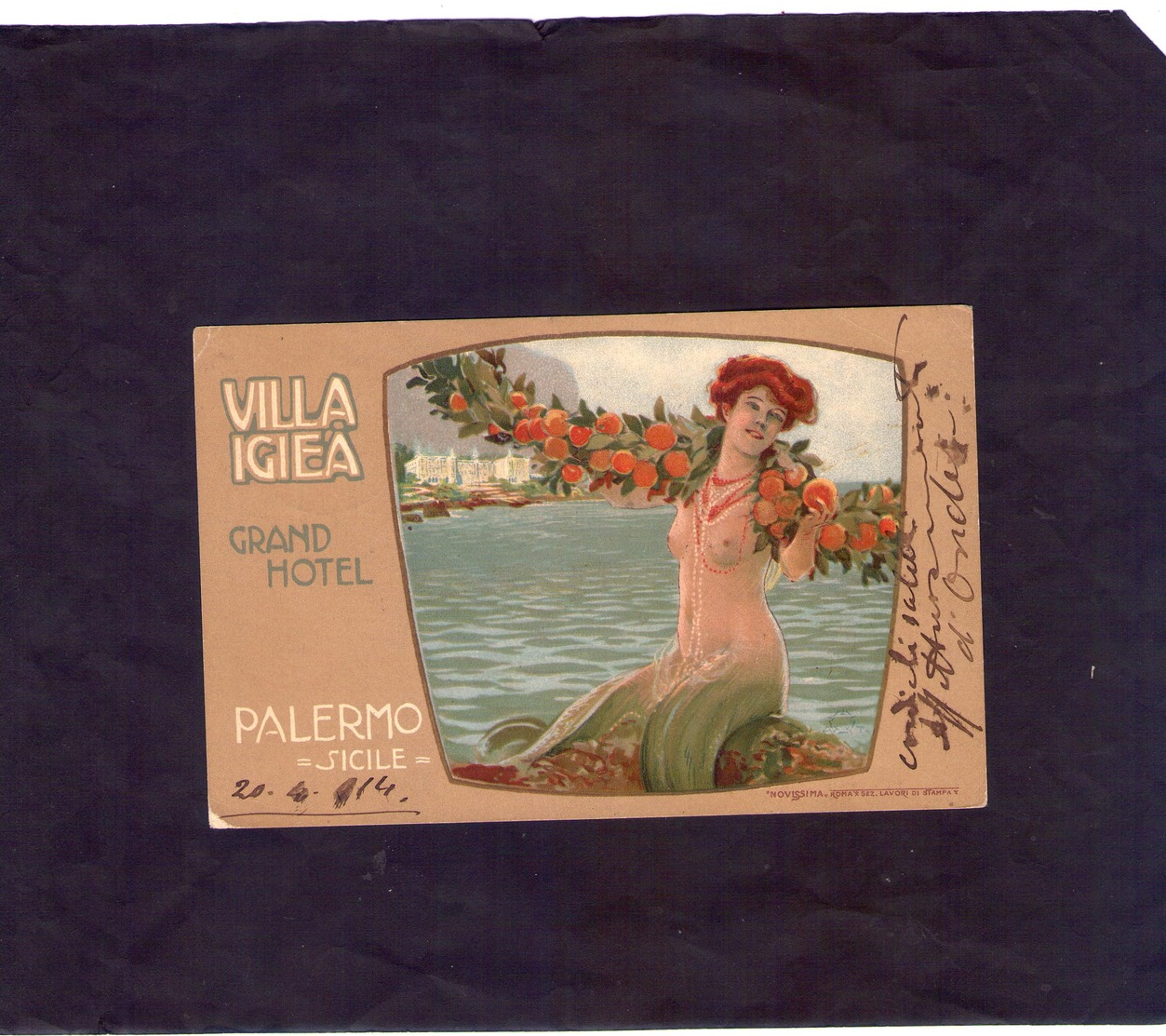 Sicilia Palerrmo  Cart. Villa Igiea Grand Hottel   Viaggiata Il 23 - 4 -  1914 - Palermo