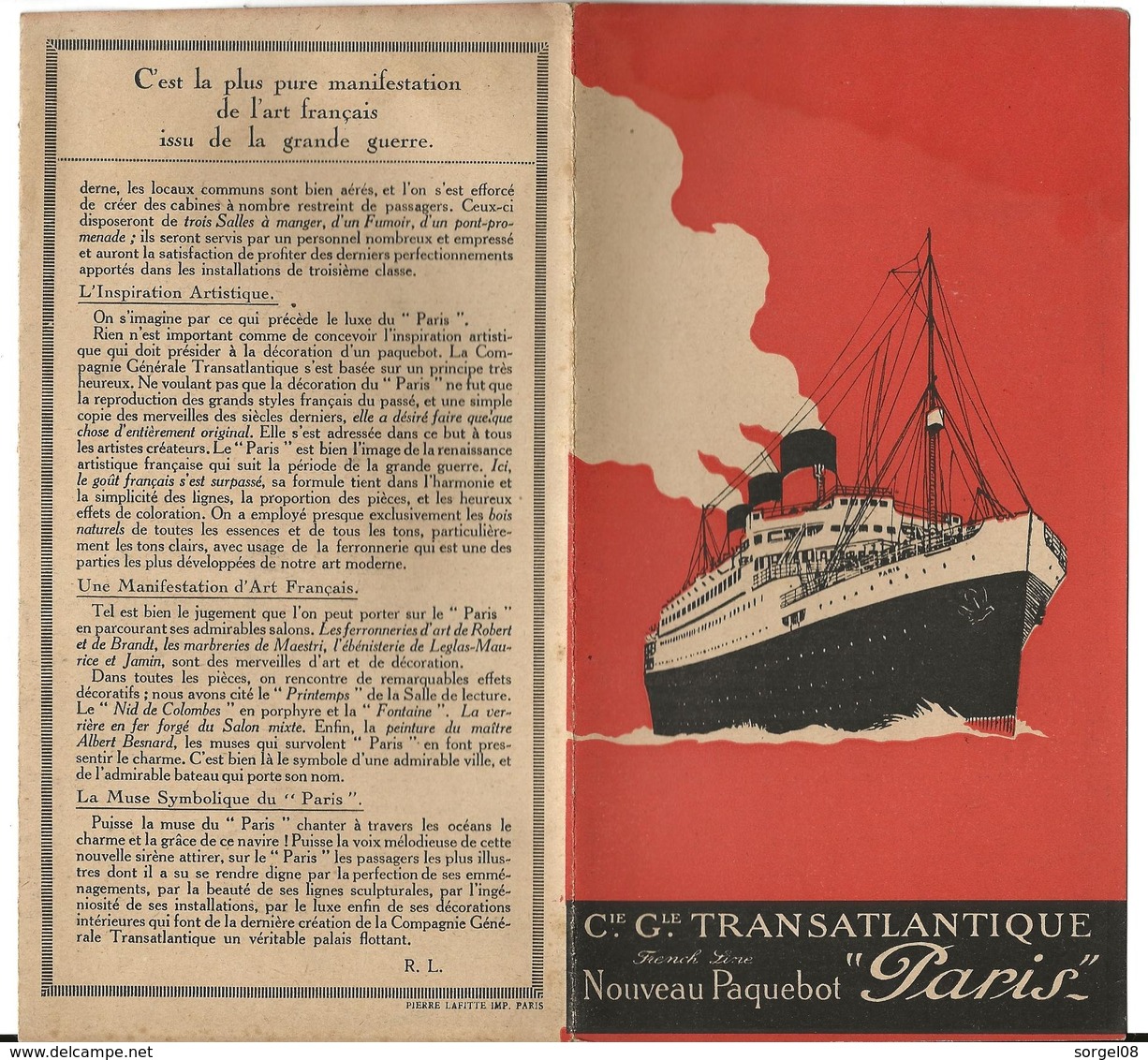 Dépliant Compagnie Générale Transatlantique NOUVEAU PAQUEBOT PARIS Croisière Paquebot  Bateau - Dépliants Touristiques