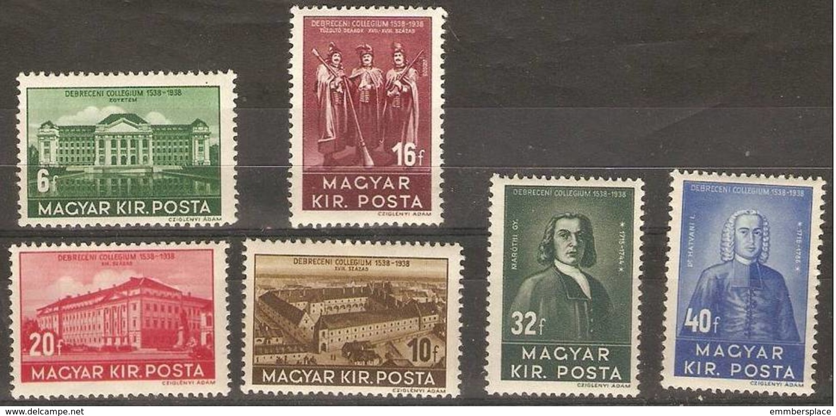 Hungary - 1938 Debrecen University MH *  Sc 529-34 - Unused Stamps