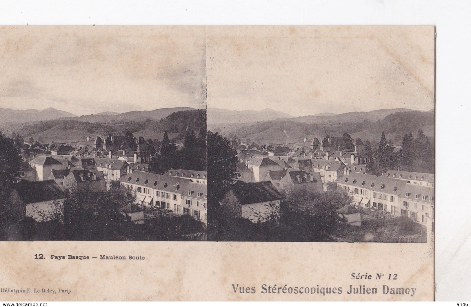 PAYS BASQUE MAULEON SOULE VUES STEREOSCOPIQUESS JULIEN DAMOY SERIE N.12 AUTENTICA 100% - Cartes Stéréoscopiques