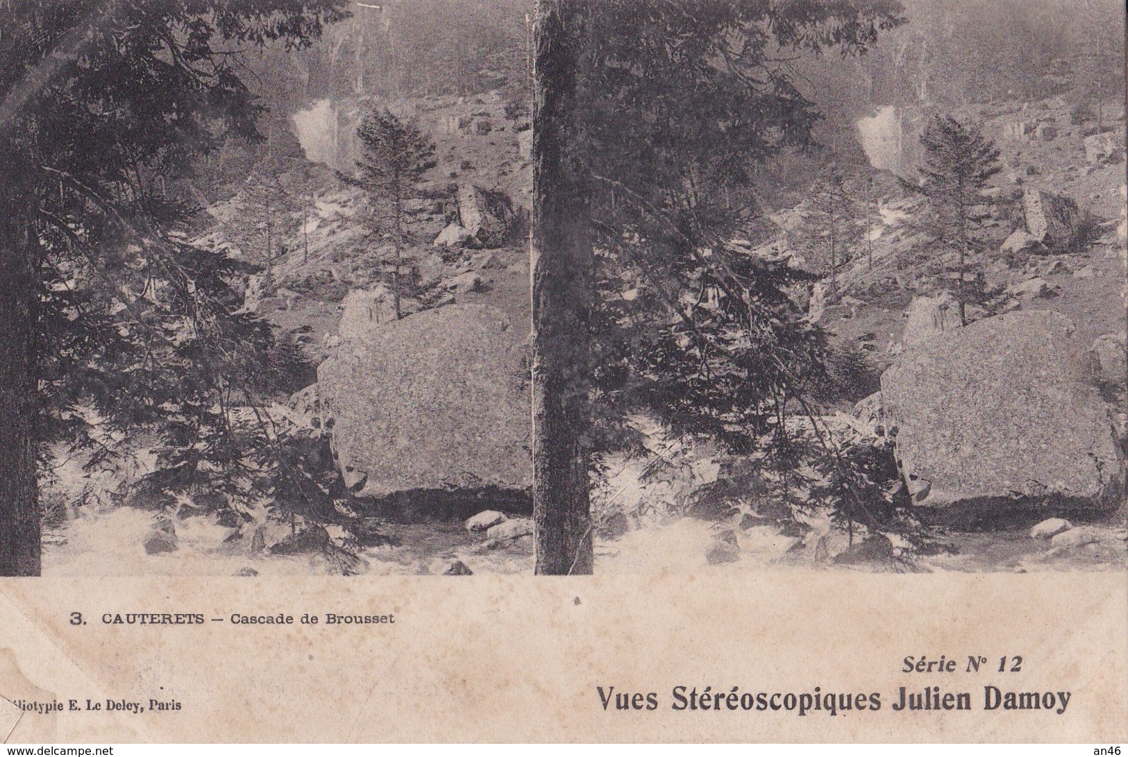 CAUTERETS CASCADE DE BROUSSET VUES STEREOSCOPIQUESS JULIEN DAMOY SERIE N.12 AUTENTICA 100% - Cartoline Stereoscopiche