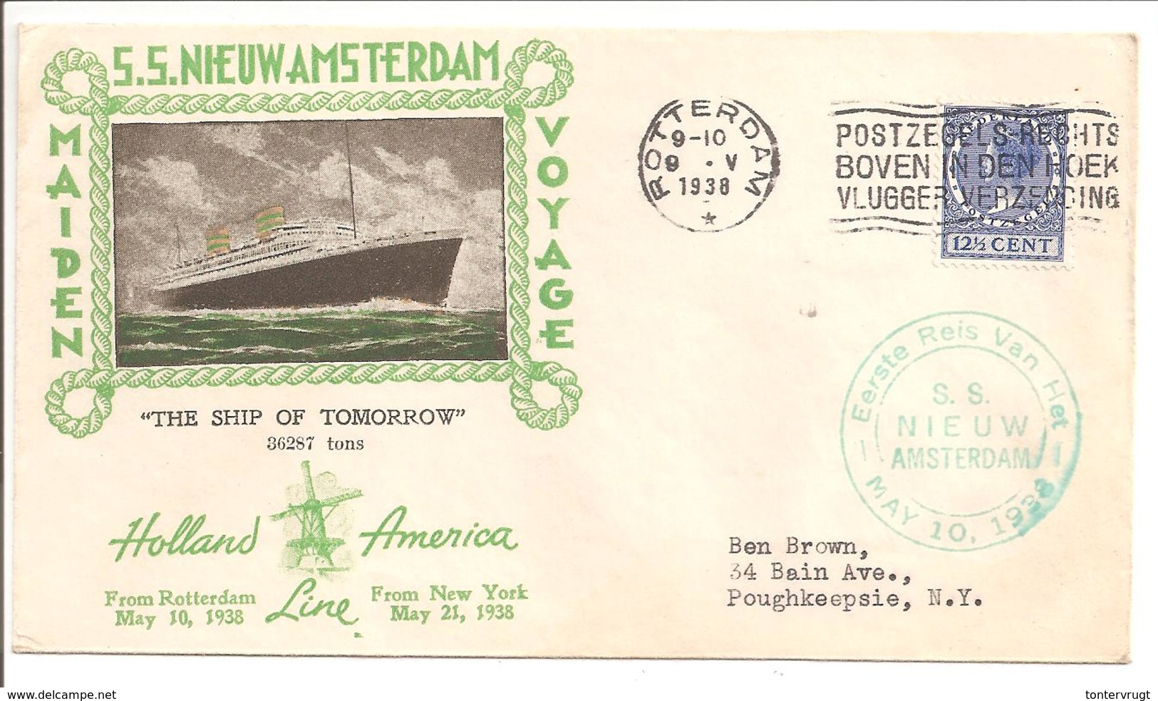 S.S. Nieuw Amsterdam Maiden Voyage Holland-New York10.5.38 - Brieven En Documenten