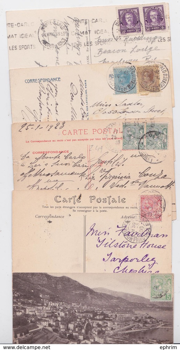 Principauté De Monaco - Lot De 5 Affranchissements Timbre Sur Carte Postale Tarif Etranger - Covers & Documents