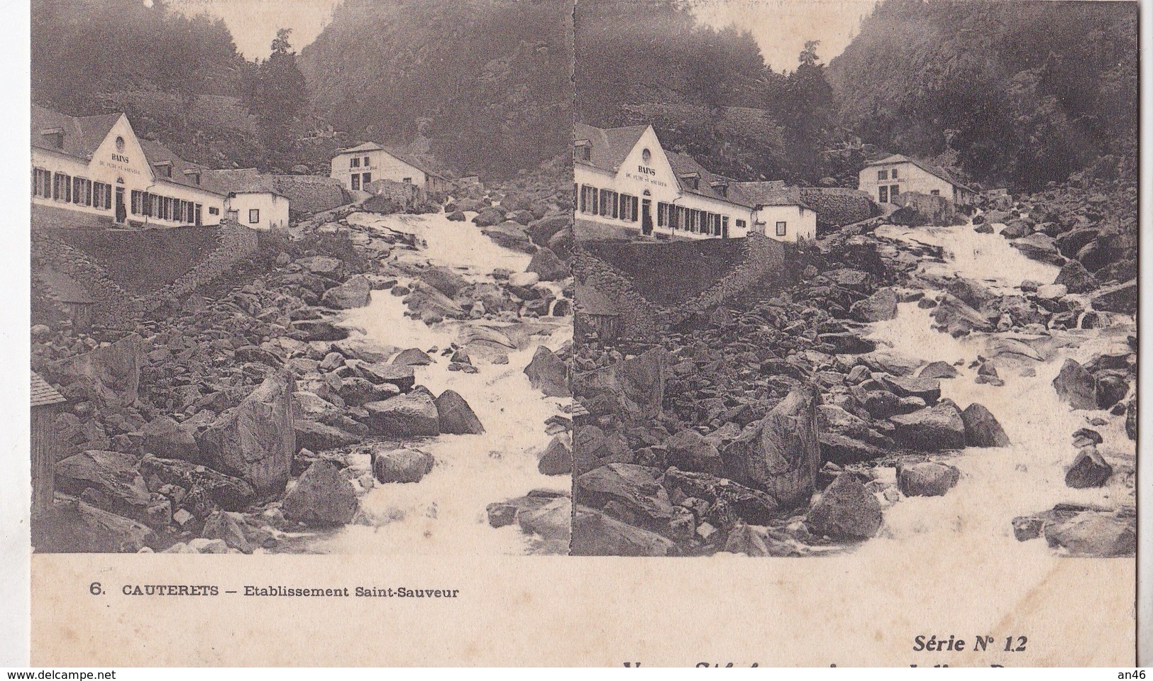 CAUTERETS ETABLISSEMENT SAINT SAUVEUR  VUES STEREOSCOPIQUESS JULIEN DAMOY SERIE N.12 AUTENTICA 100% - Stereoscopische Kaarten