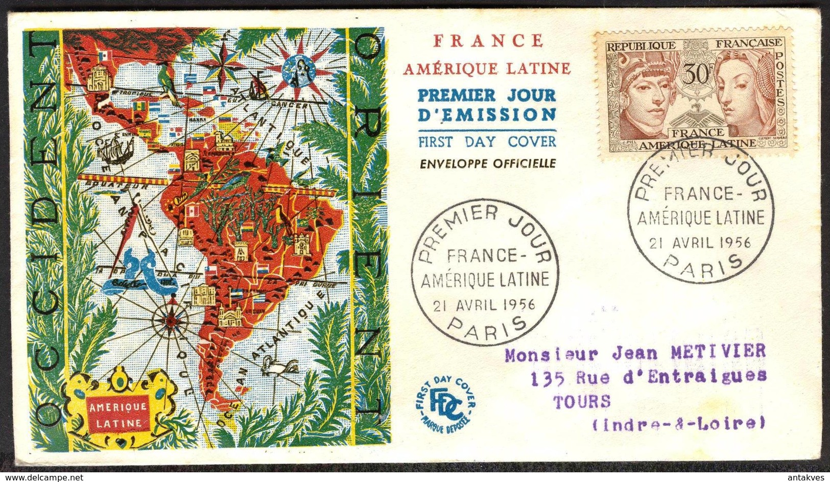 {F047} France 1956 France - Amerique Latine FDC See Scan !! - 1950-1959