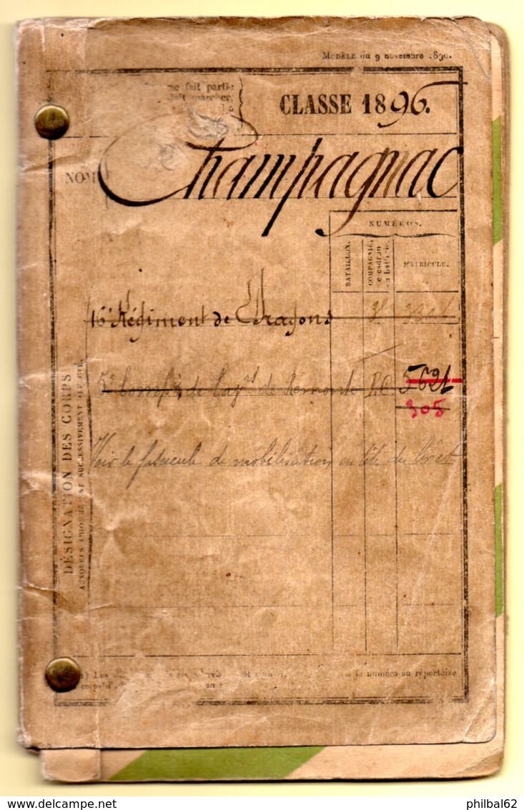 Classe 1896. Livret Militaire De Henri Champagnac, Canton De Mesvres, Près De Autun, Saône Et Loire. - Historical Documents