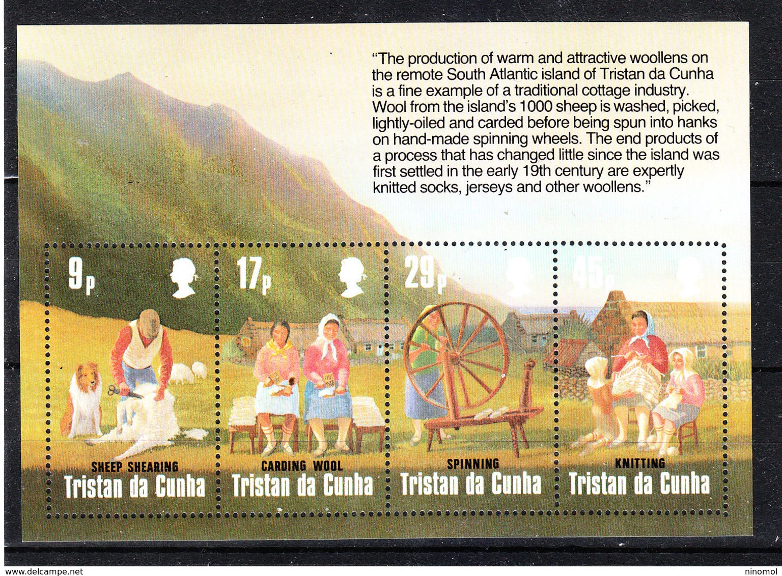 Tristan Da Cunha - 1984. Lavorazione Della Lana. Wool Processing. MNH Block With Description. - Altri & Non Classificati