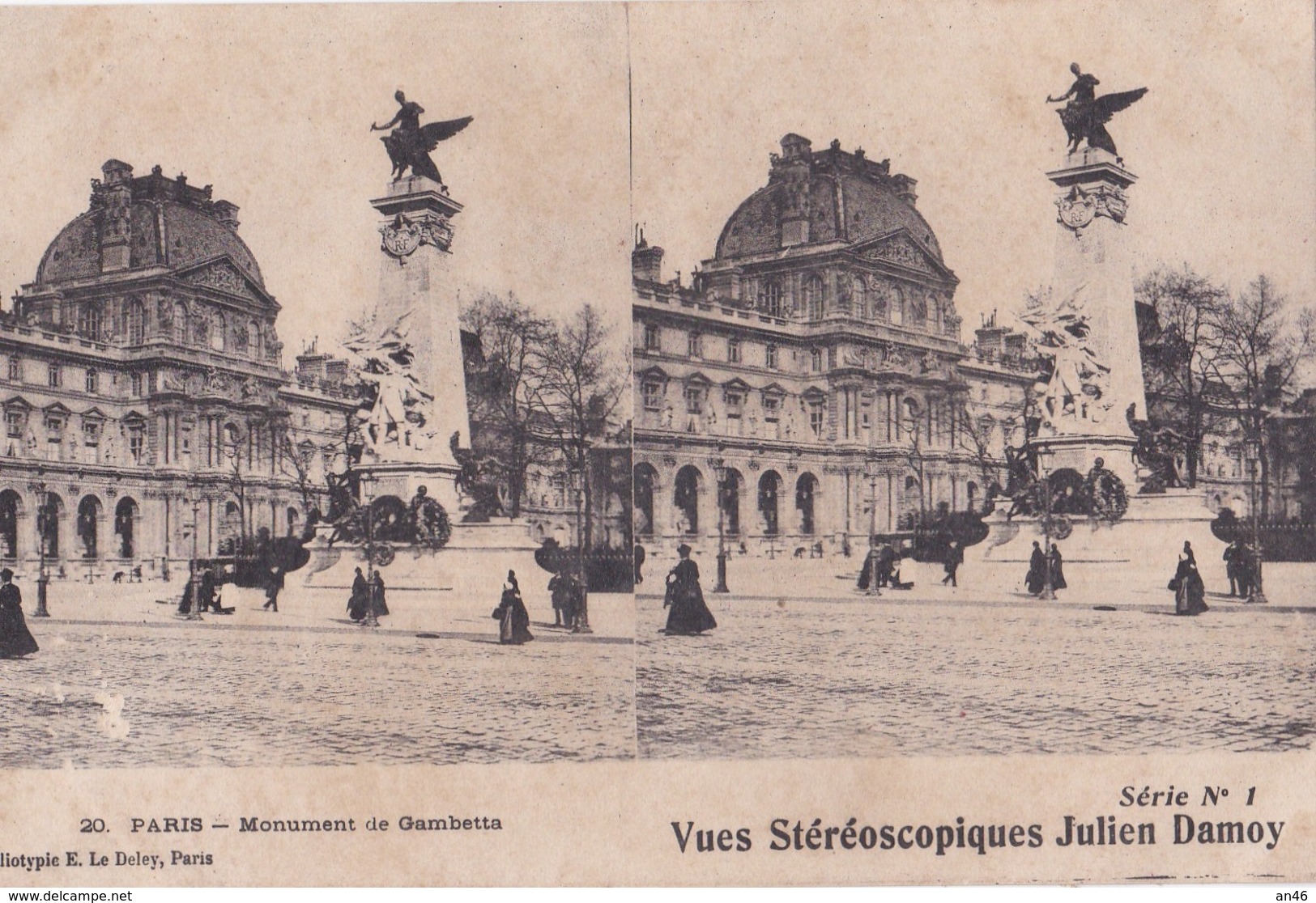 PARIS MONUMENT DE GAMBETTA  VUES STEREOSCOPIQUESS JULIEN DAMOY SERIE N.1 AUTENTICA 100% - Stereoskopie