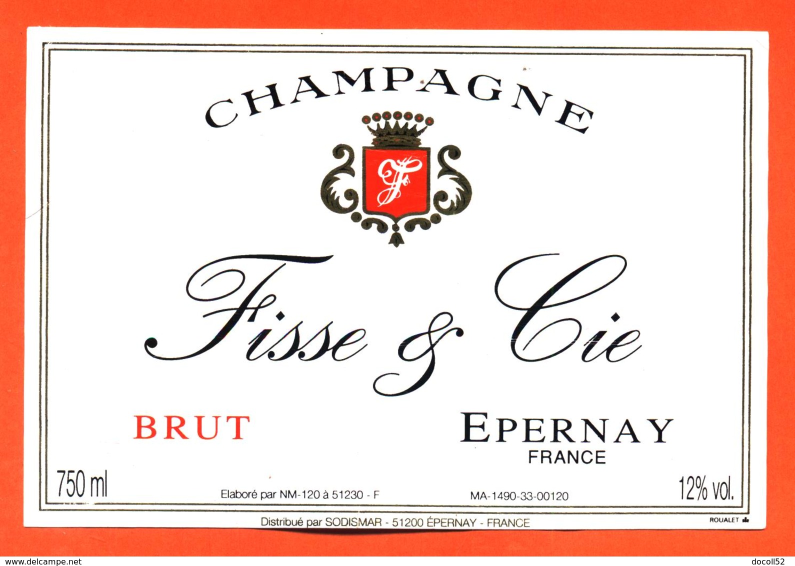 étiquette De Champagne Brut Fisse Et Cie à épernay - 75 Cl - Champagne