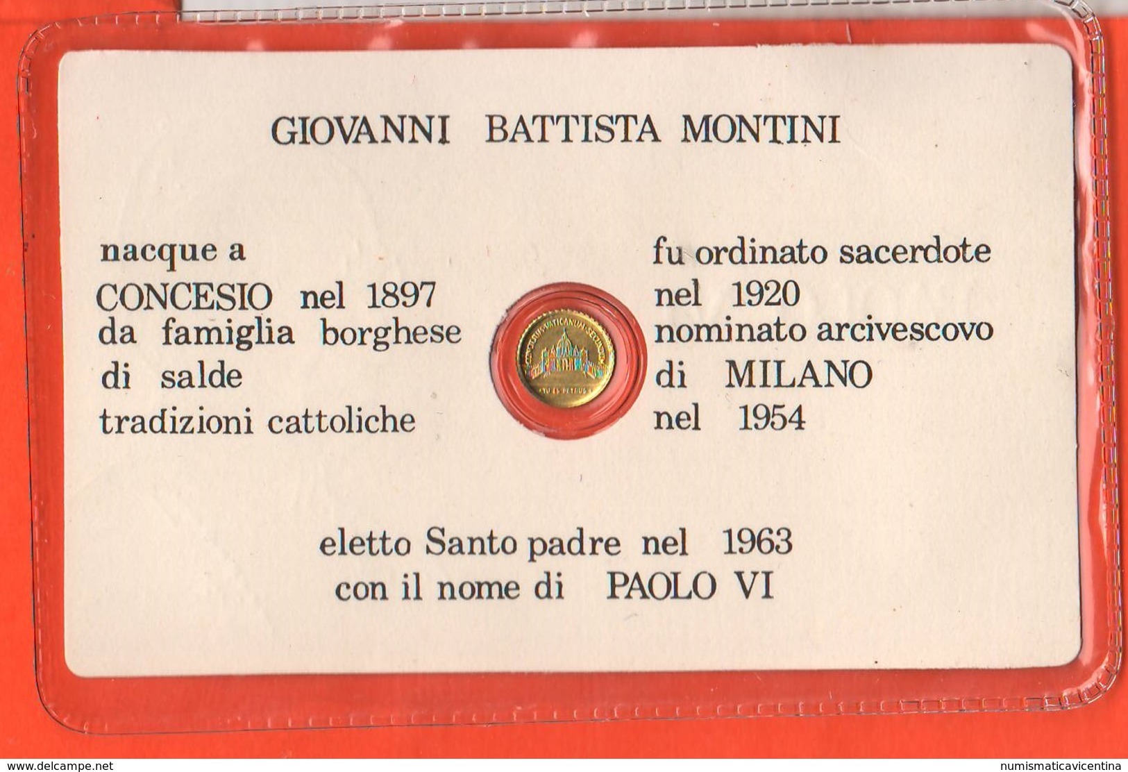 Papa PAOLO VI° Gettone Moneta Token Card Anni '70 - Other & Unclassified