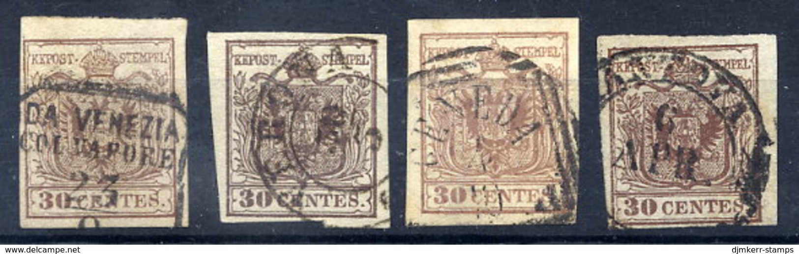 LOMBARDY VENETIA 1854-57 Arms 30 Cmi. Machine-made Paper (4), Used.  Michel 4Y - Oblitérés