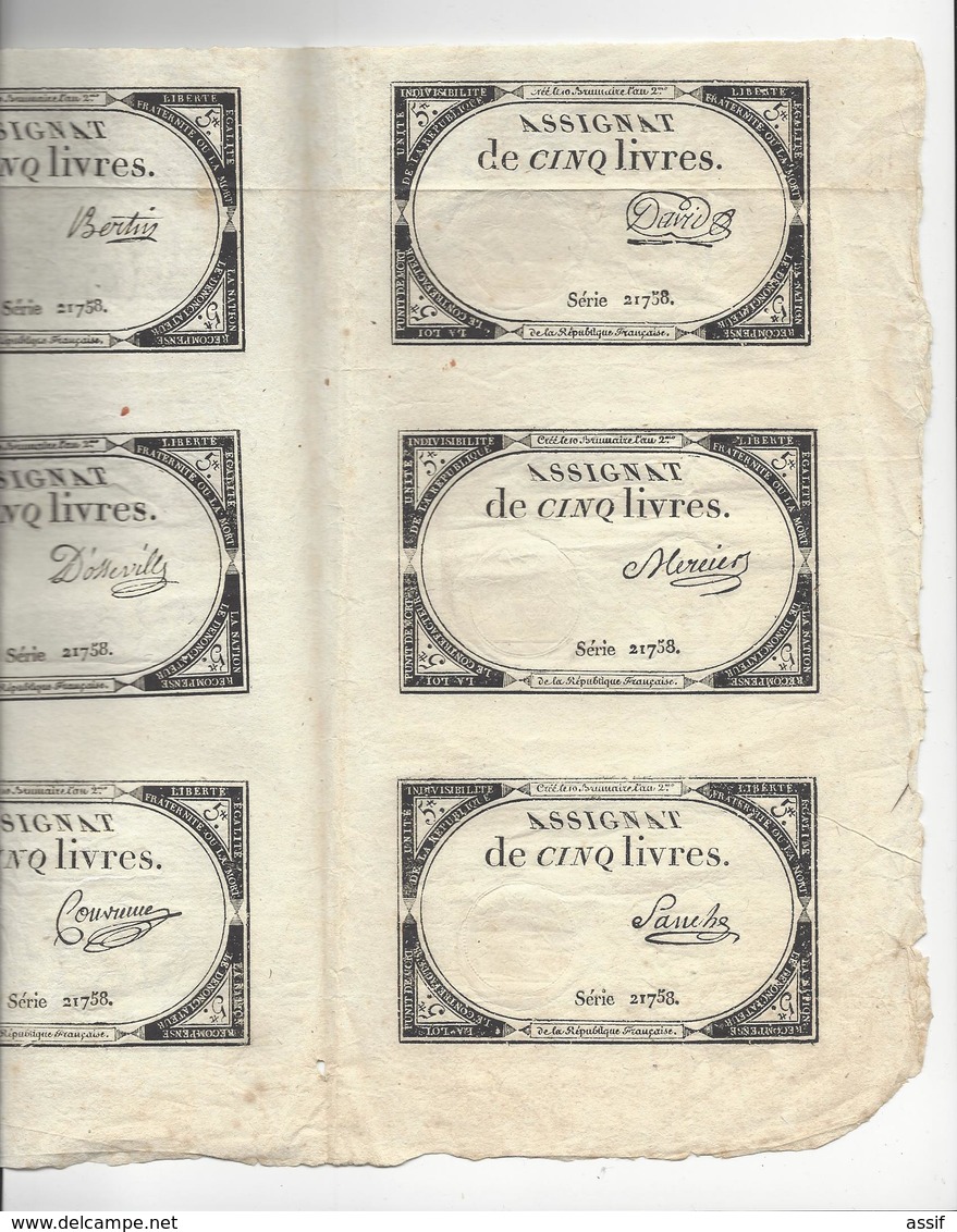 21 ASSIGNATS DONT UNE PLANCHE DE 6 /FREE SHIPPING REGISTERED - Assignats & Mandats Territoriaux