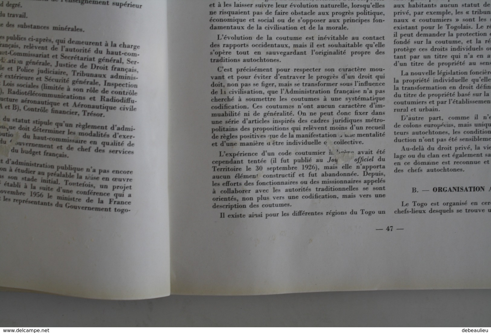 Togo, 1956, "Rapport Annuel Du Gouvernement Français Sur L'administration Du Togo" - History