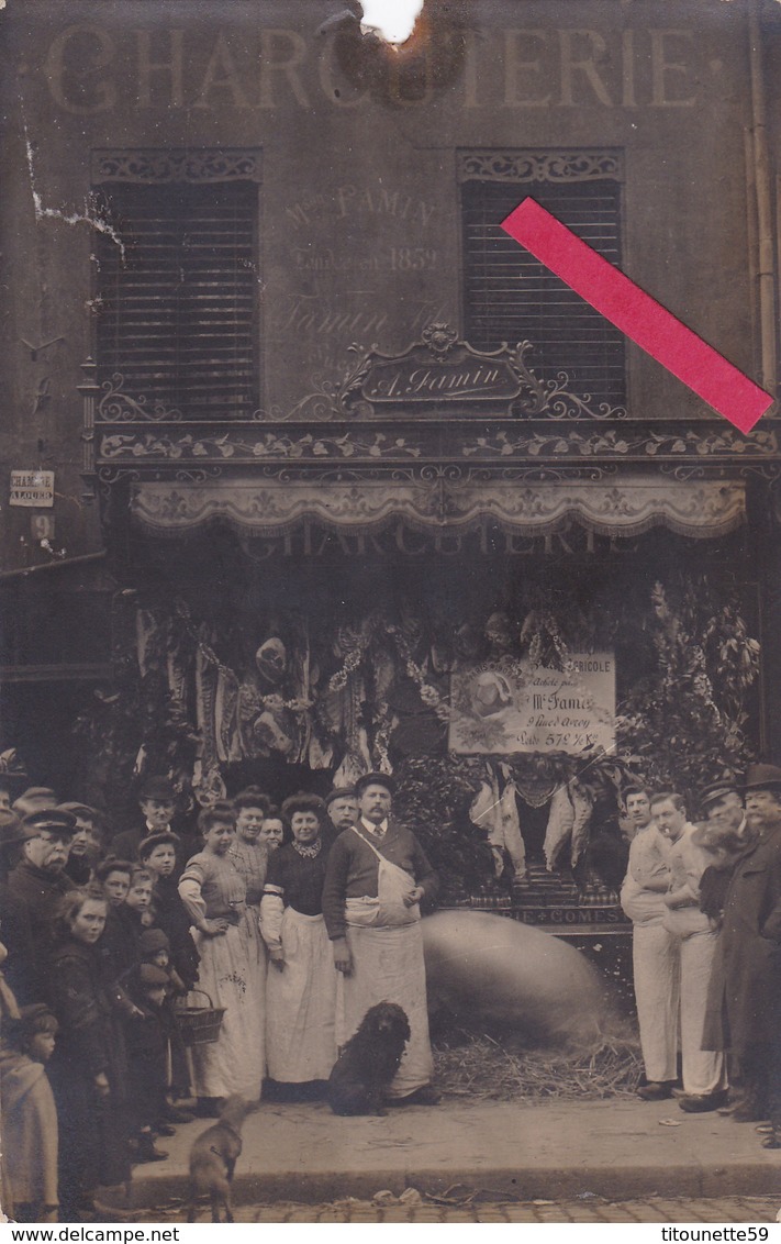 75-PARIS-CARTE-PHOTO"BOUCHERIE-CHARCUTERIE FAMIN",9 Rue D'AVRON PARIS-Concours Animaux-METIER-COMMERCE-28/7/1913 - Magasins