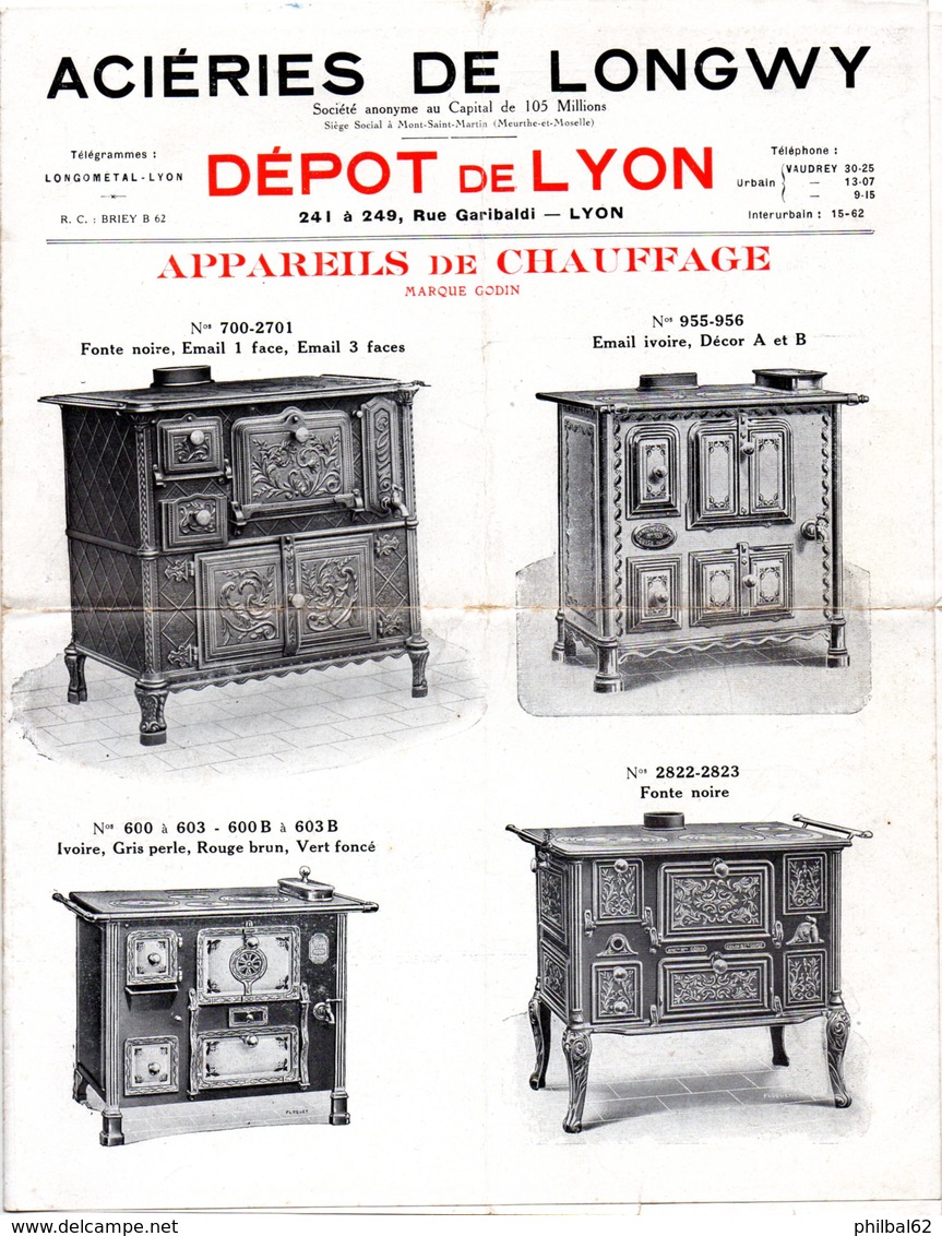 Double Feuillet De 4 P. Aciéries De Longwy, Appareils De Chauffage, Cuisinières, Faitout, Fourneaux, Gaufriers. - 1900 – 1949