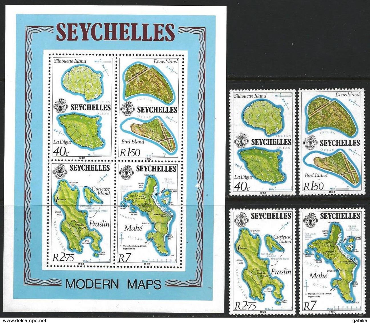 Seychelles 1982 Scott 4187-490 MNH Islands, Map - Seychelles (1976-...)