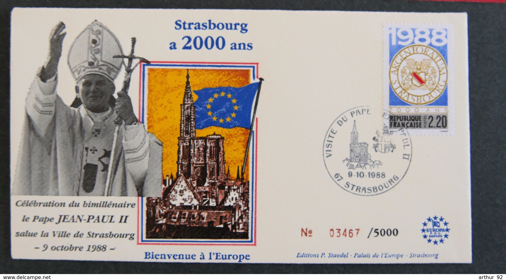 FRANCE - 1988 - CELEBRATION PAR LE PAPE JEAN PAUL II DU BIMILLENAIRE DE STRASBOURG - Sonstige & Ohne Zuordnung