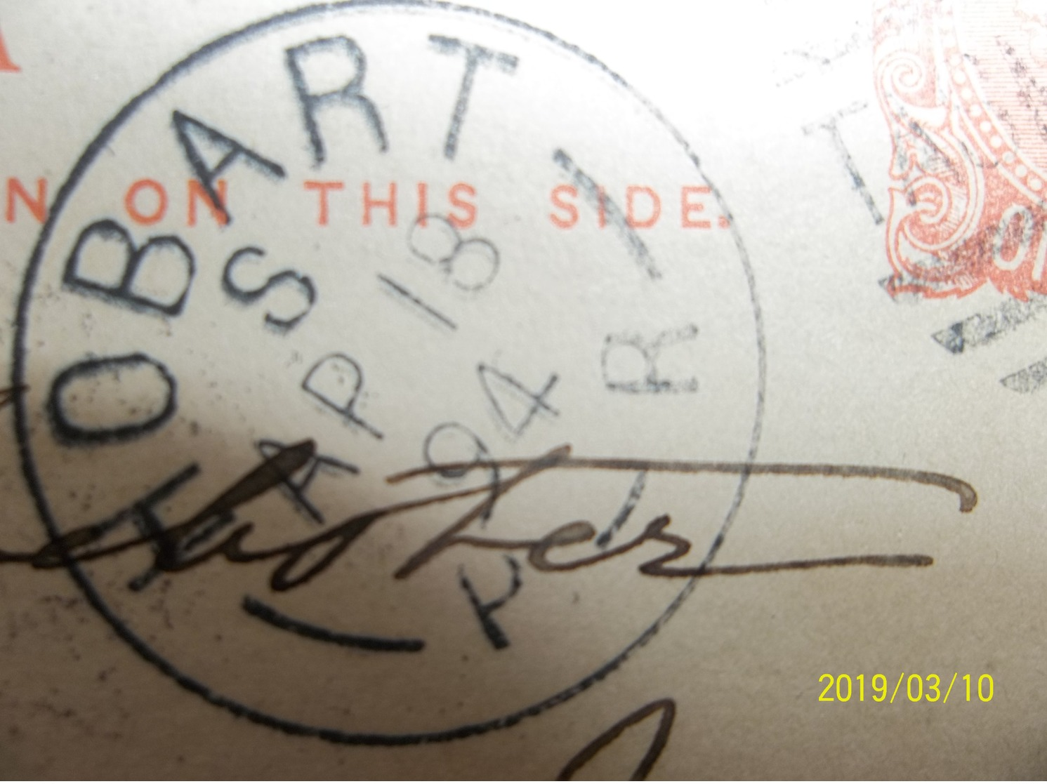 Tasmania, Australia: 1894 Postal Card To (?) (#VN11) - Covers & Documents