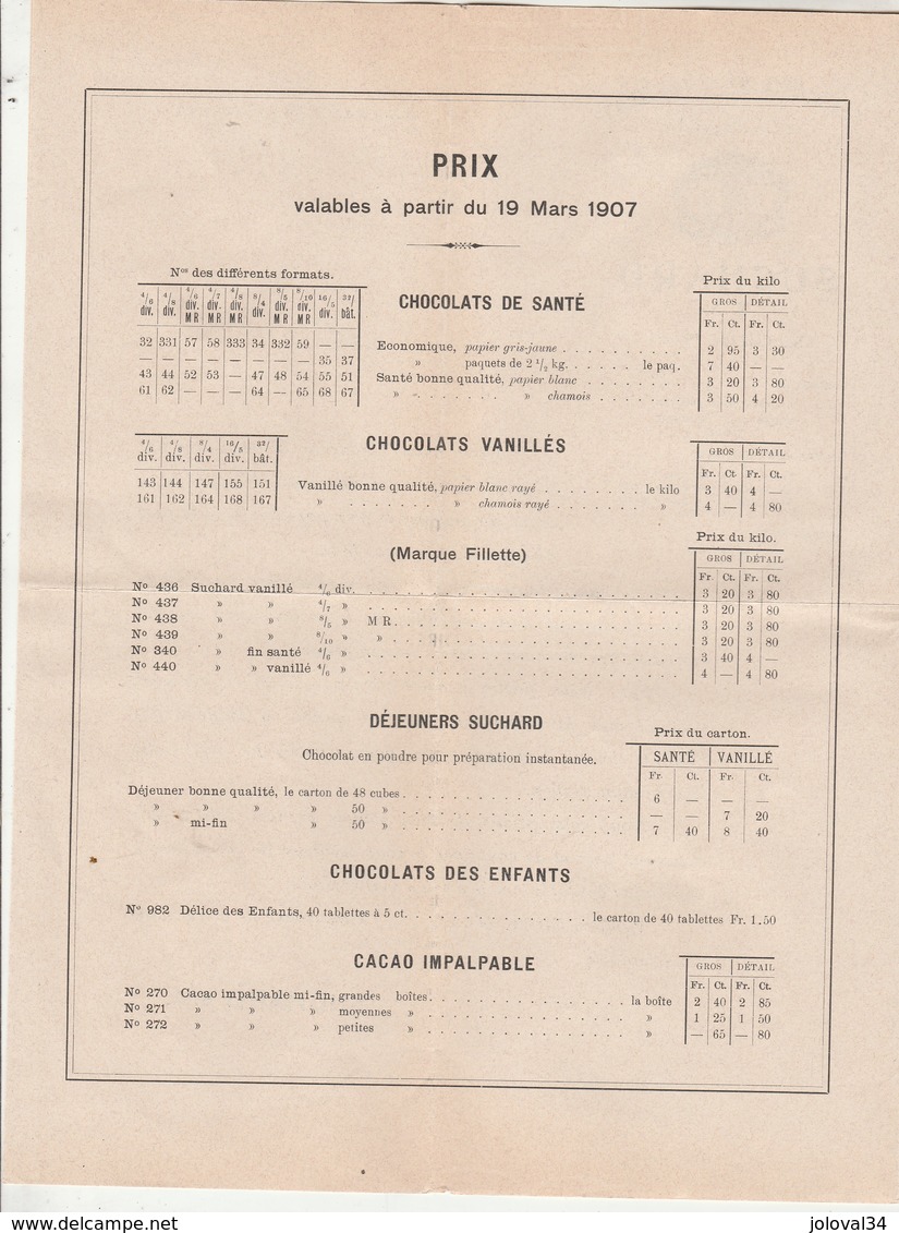 Suisse Lettre Illustrée Publicité Tarifs Avec ENVELOPPE Et Timbre PERFORE 19/3/1907 Chocolat SUCHARD NEUCHÂTEL - Suisse