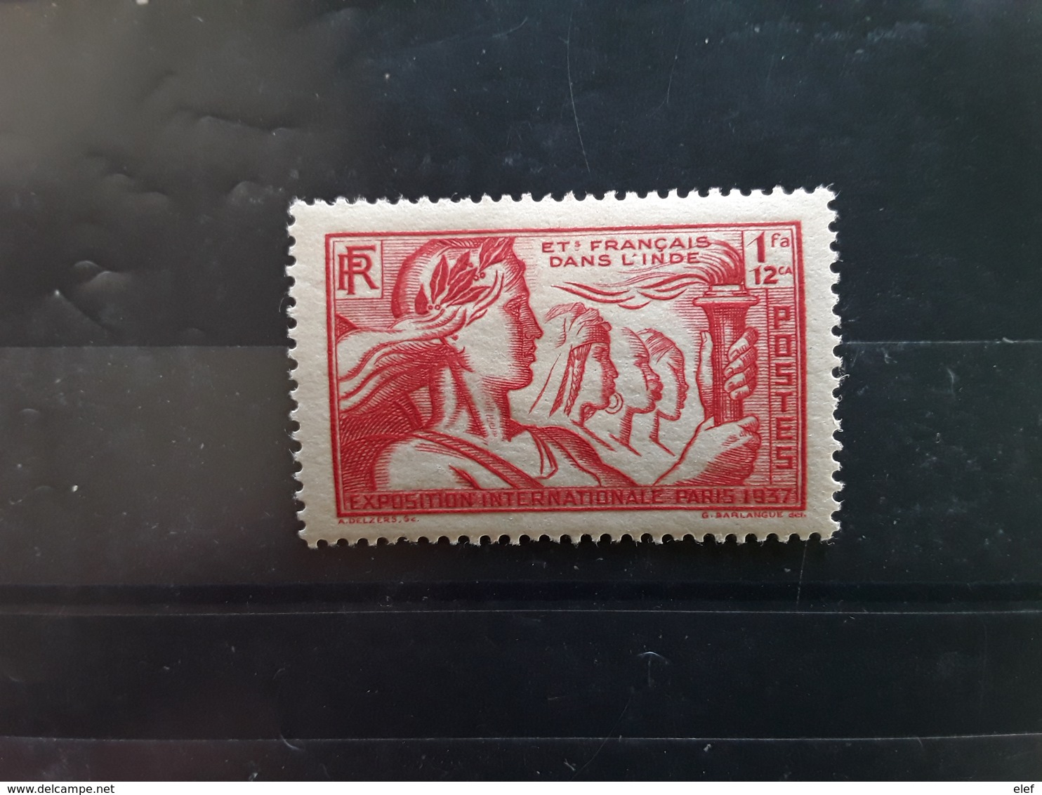 INDE FRANÇAISE 1937 Exposition Internationale De Paris,  Yvert No 113, 1 Fa 12 Ca Rouge Neuf * MH TB - Unused Stamps