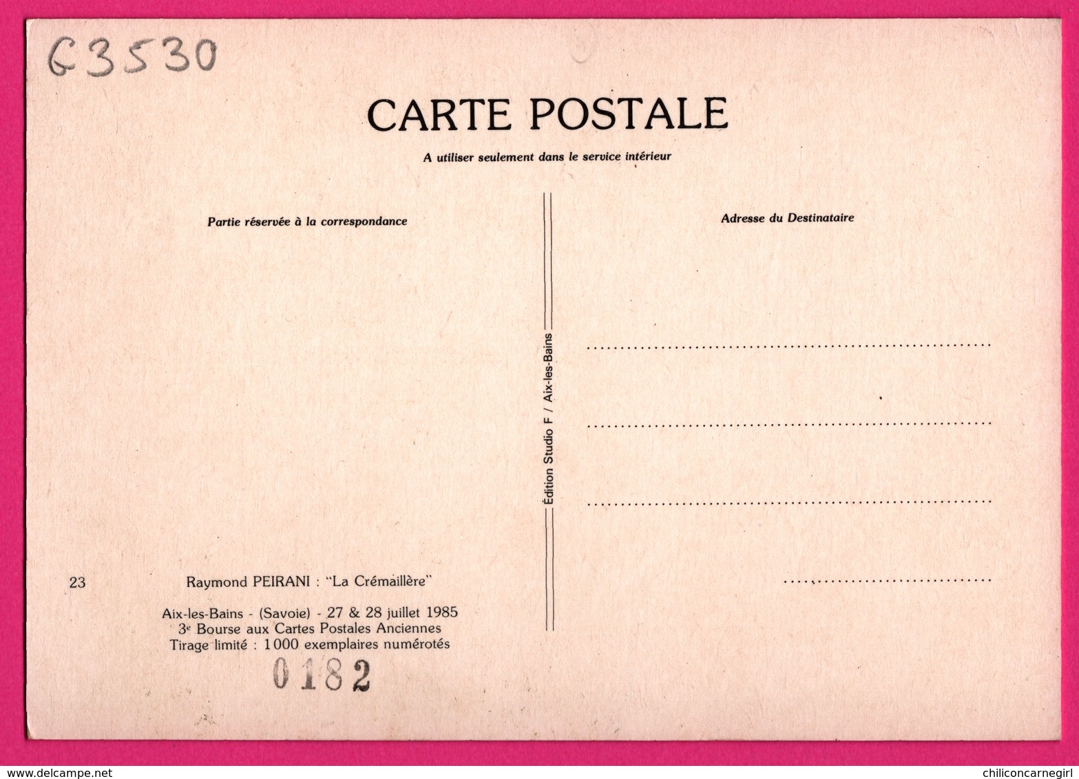 Cp Bourses Et Salons De Collections - Aix Les Bains - Cartes Postales - La Crémaillère - Raymond PEIRANI - 1985 - Bourses & Salons De Collections