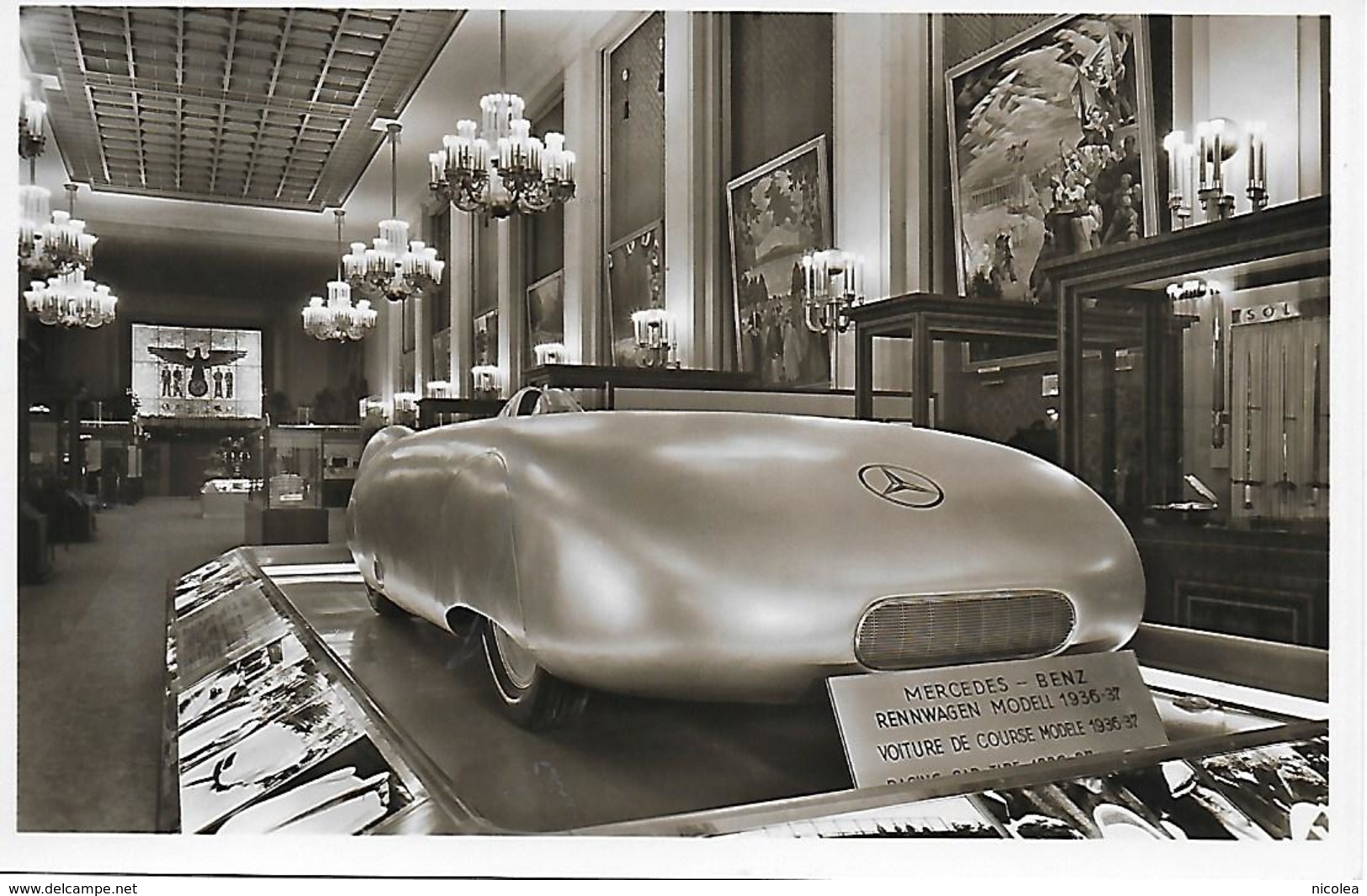 Mercedes Benz Voiture De Course 1936 Carte Photo Exposition Internationale Paris 1937 Le Pavillon Allemand - Autres & Non Classés