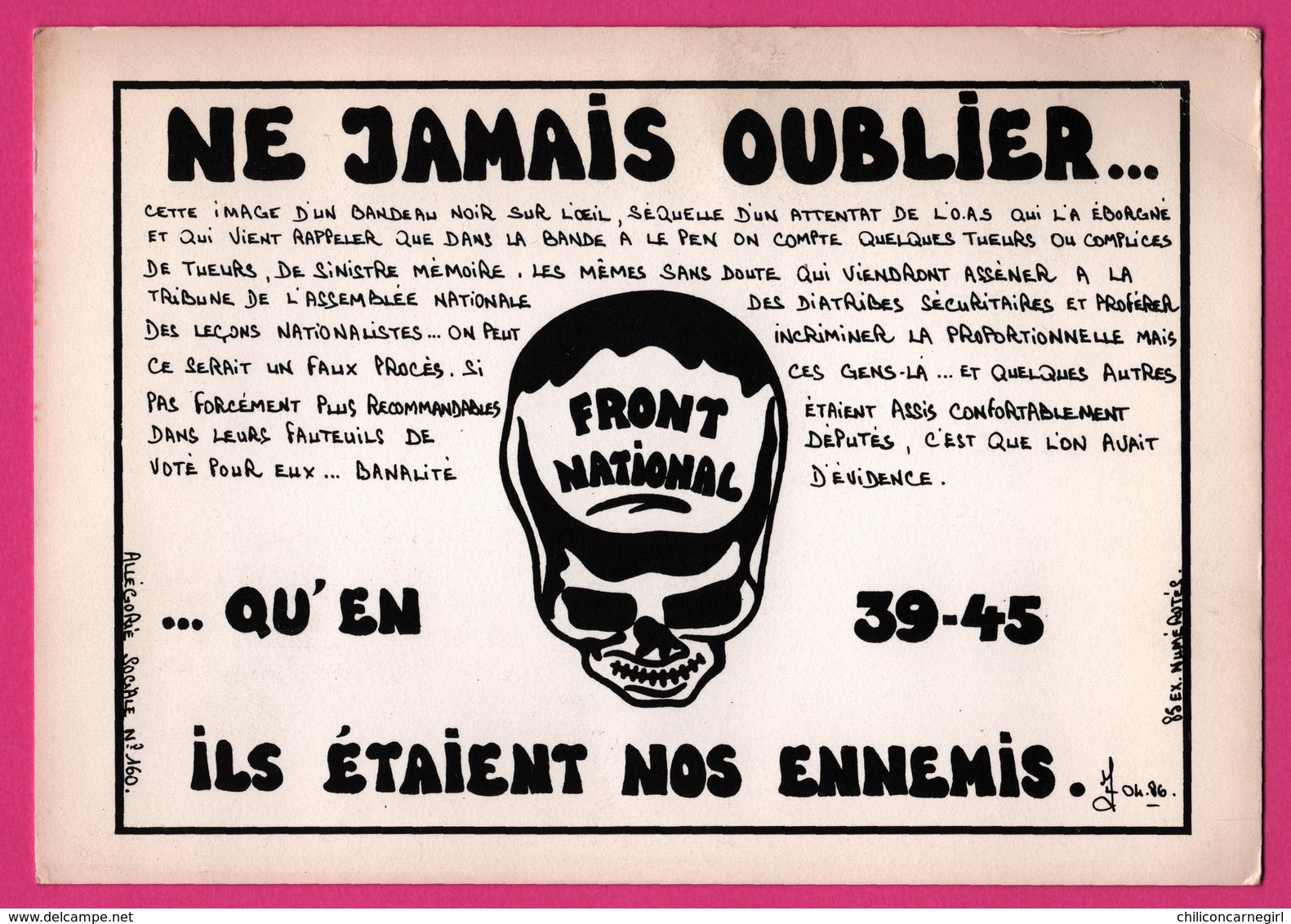 Cp Bourses Et Salons De Collections - Front National -  Tête De Mort - Edit. JACQUES LARDIE - Carte PRESSE - Bourses & Salons De Collections