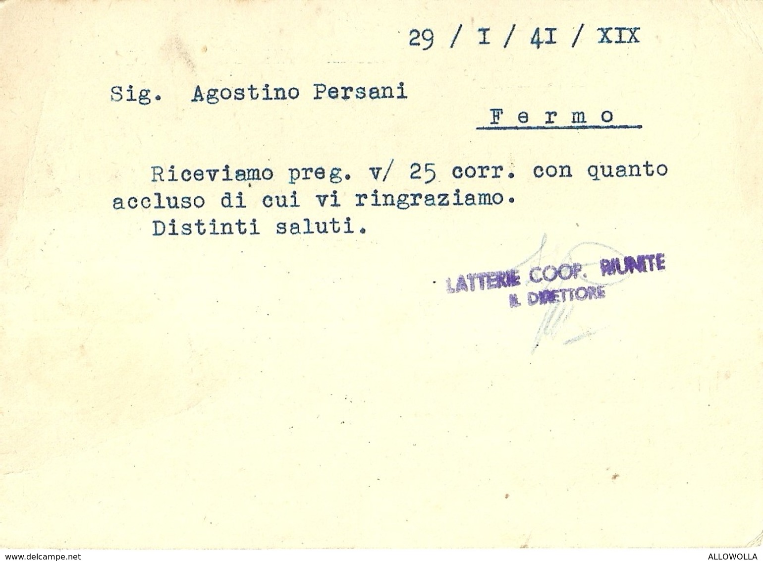 2958 " LATTERIE COOPERATIVE RIUNITE -CAVRIAGO (REGGIO EMILIA) " CART. ORIG. SPED. - Sonstige & Ohne Zuordnung