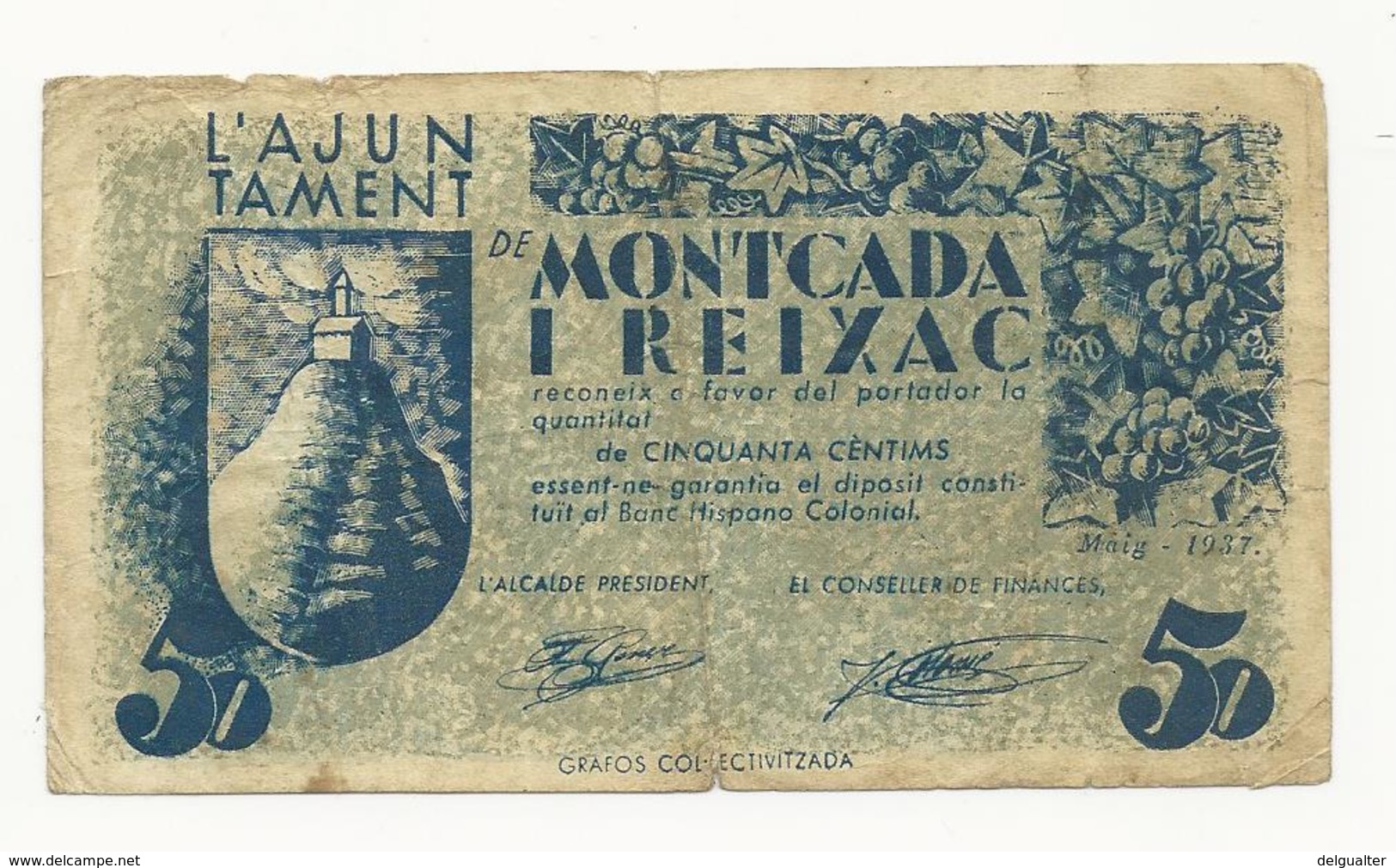 Spain Ajuntament De Montcada I Reixac 50 Centims 1937 - Autres & Non Classés