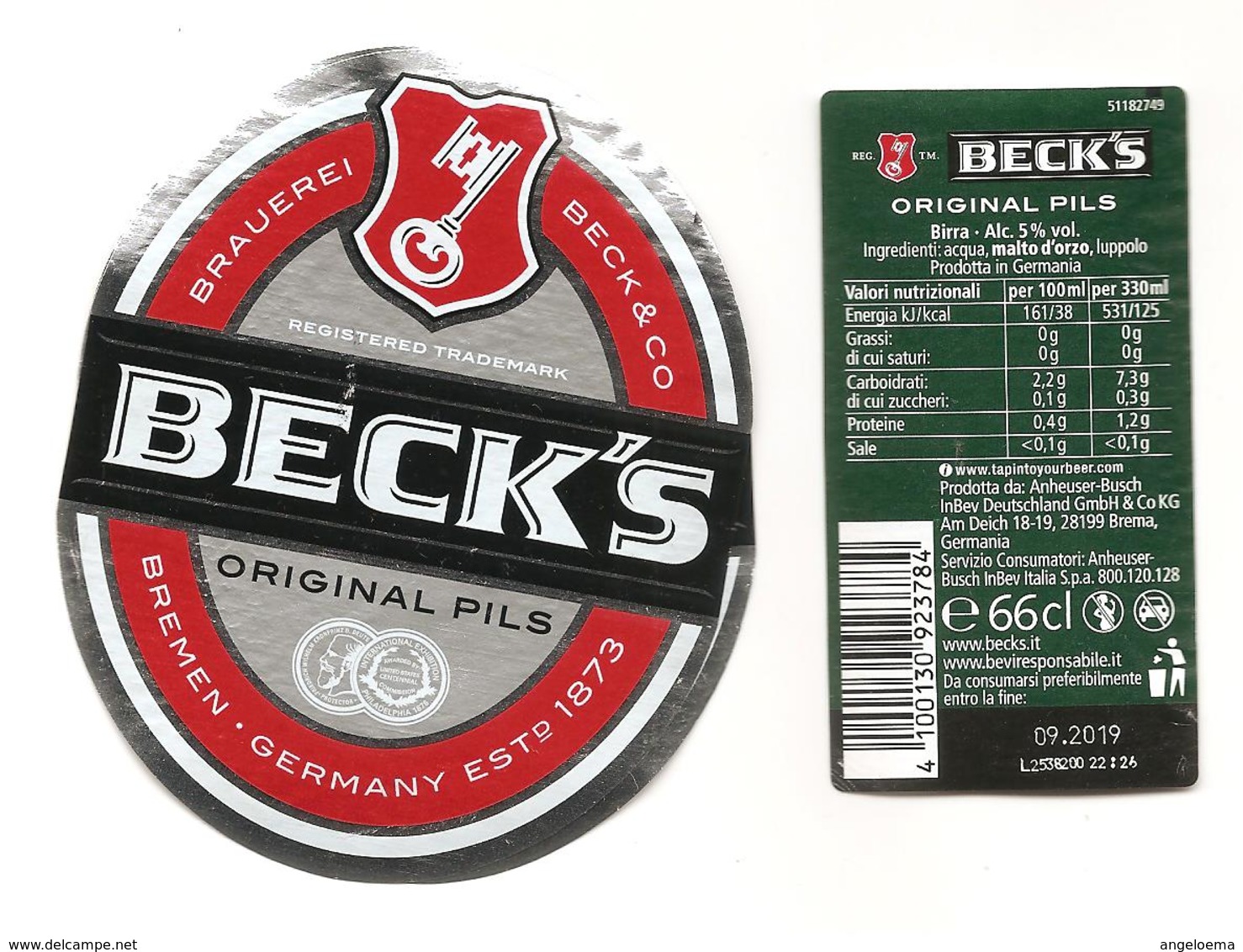 GERMANIA - Etichetta Birra Beer Bière BECK'S Original Pils - Birra